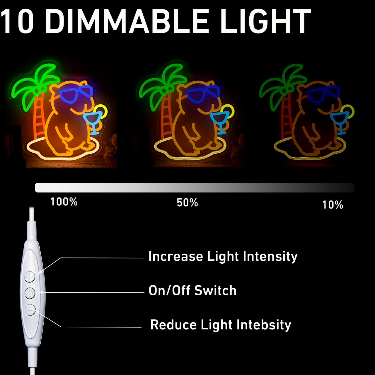 GYCLFNDDONG Beach Capybara Neon Sign Cocktails Ber Neon Sign for Wall Decor, Dimmable LED Beer Light Sign with USB Power for Bedroom Pub Bar Shop Party Man Cave Gift Decor