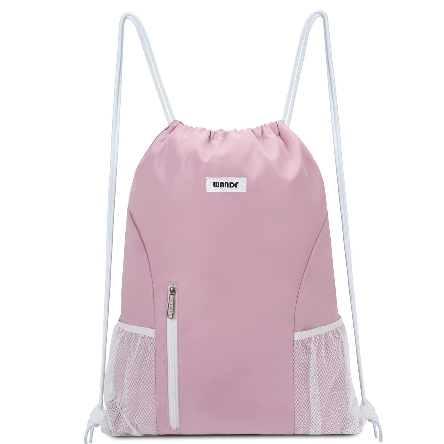 WANDF Drawstring Backpack Sports Gym Sackpack with Mesh Pockets Water Resistant String Bag for Women Men(Pink)