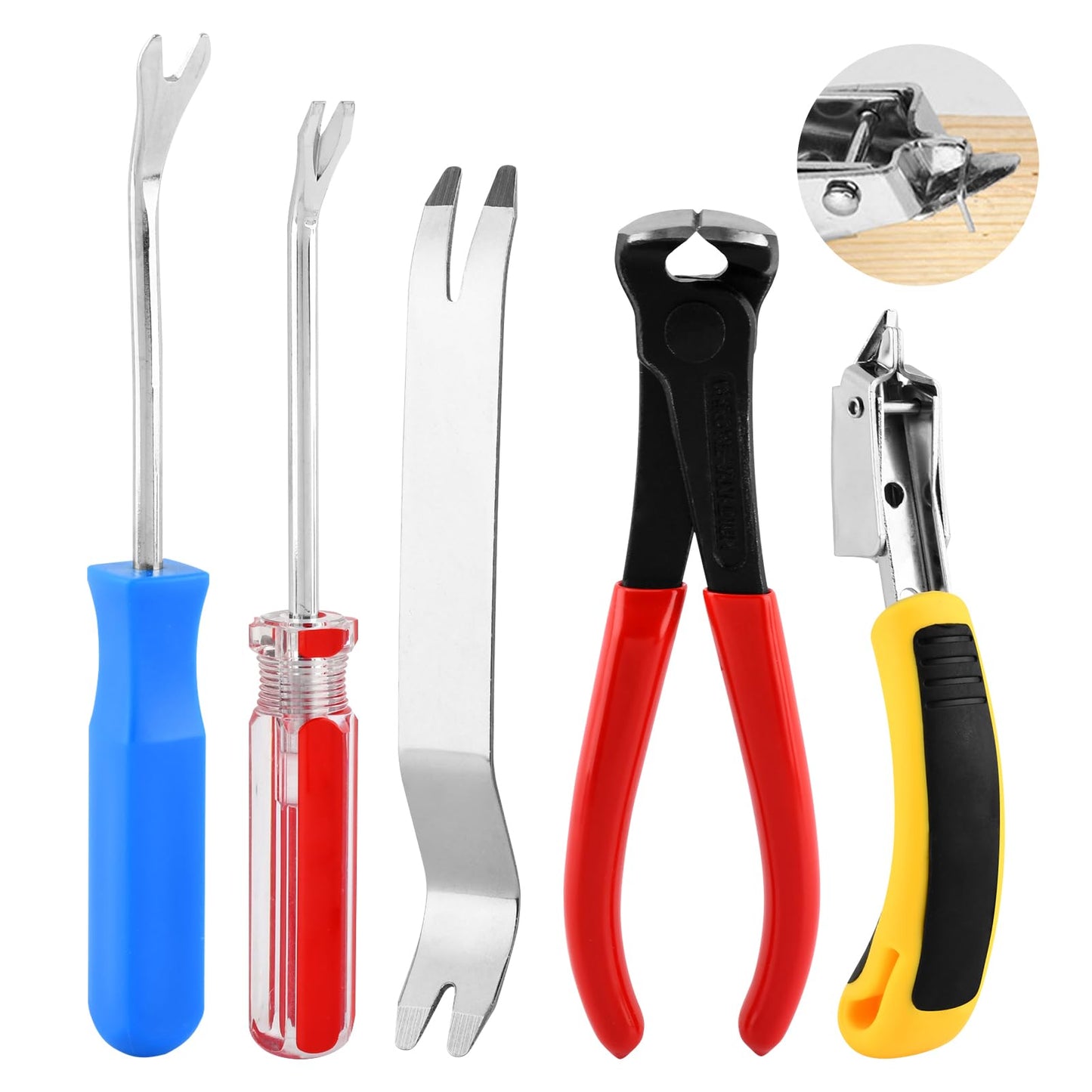 5Pcs Upholstery Staple Remover Tools Set with Nail Puller Pliers End Cutting Pliers Staple Puller Tack Lifter Fastener Remover for Furniture Floor Wall Car Photo Frame