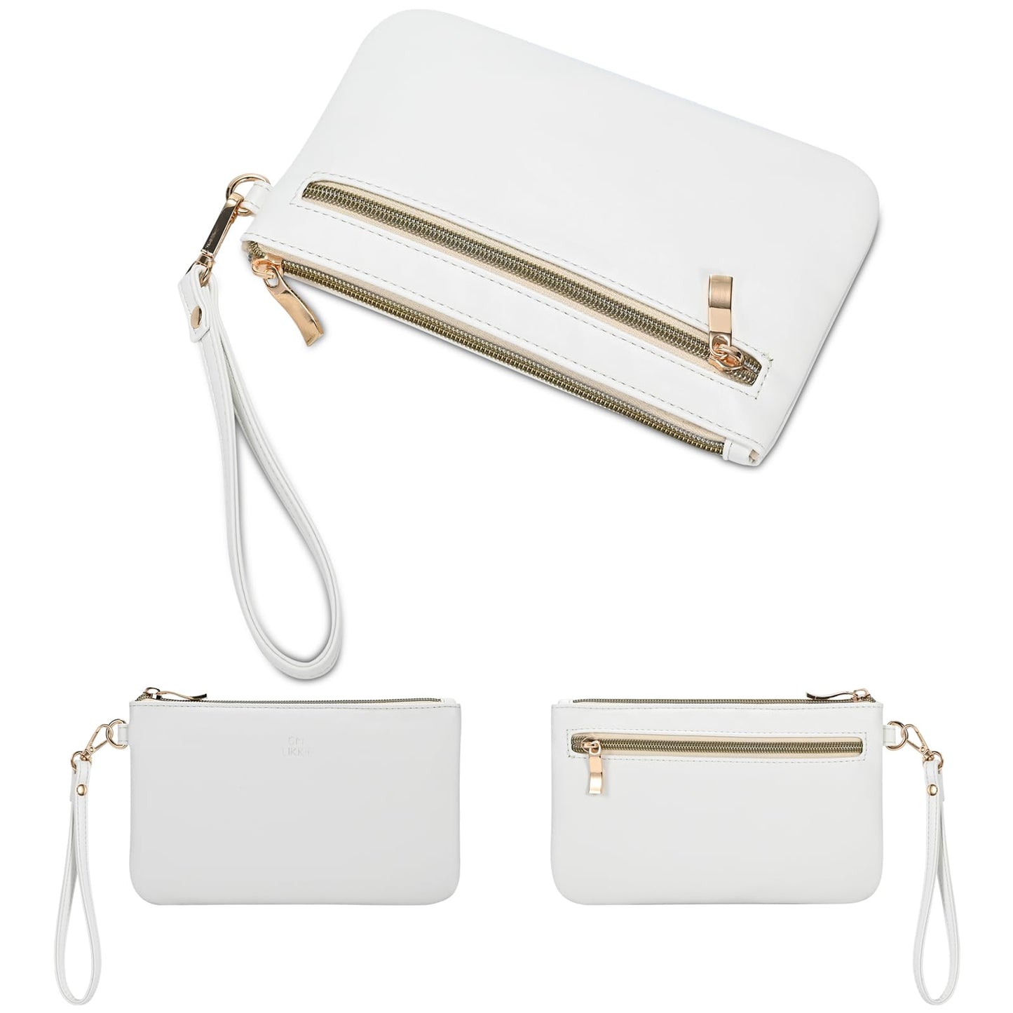 GM LIKKIE Wristlet Purse for Women, Evening Clutch Purse with strap for Party and Prom, Beach Bag for Summer (White PU Leather)