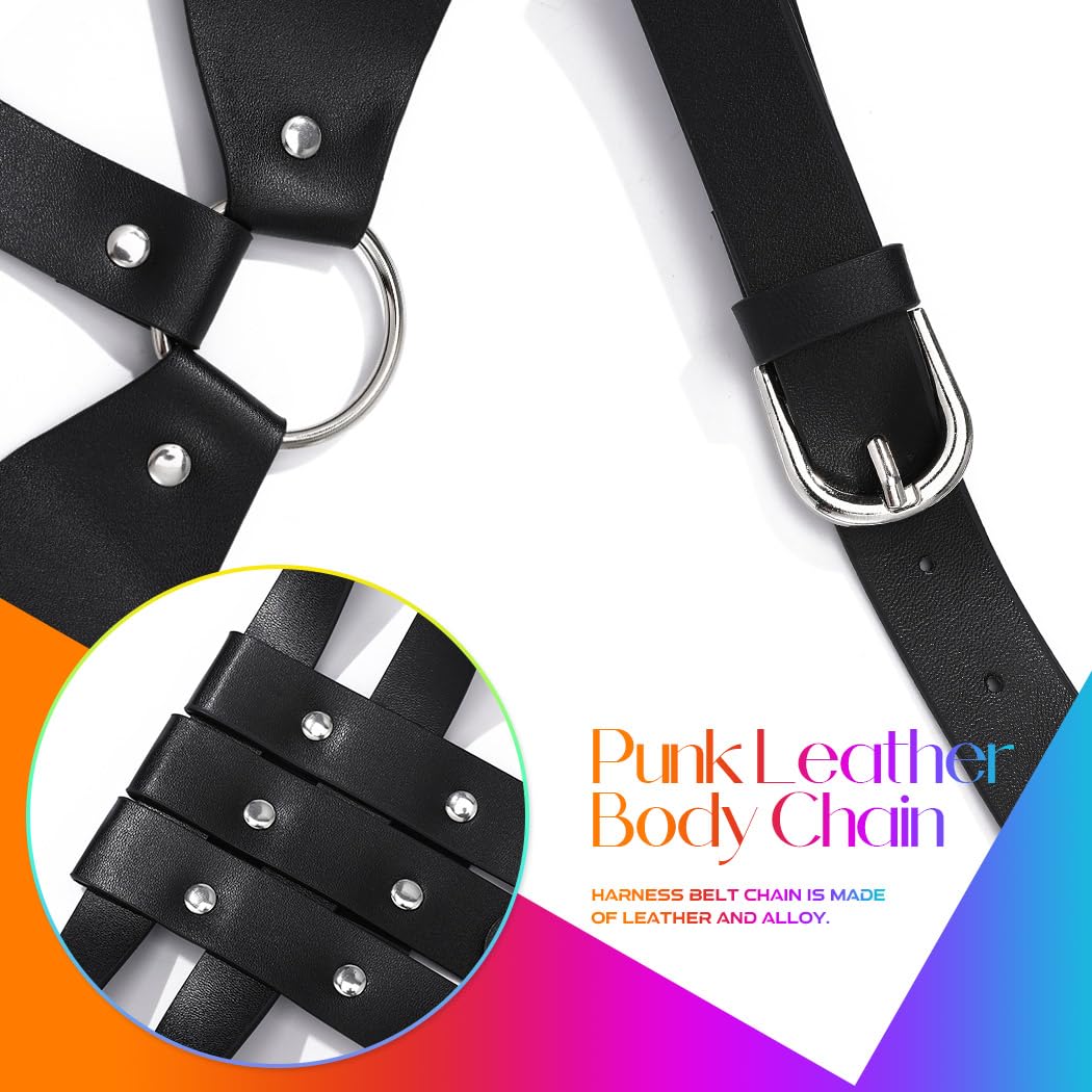 BODIY Punk Women Waist Belts Black PU Leather Fashion Body Chain Belt Circle Rave Halloween Accessories Belt Adjustable Gothic