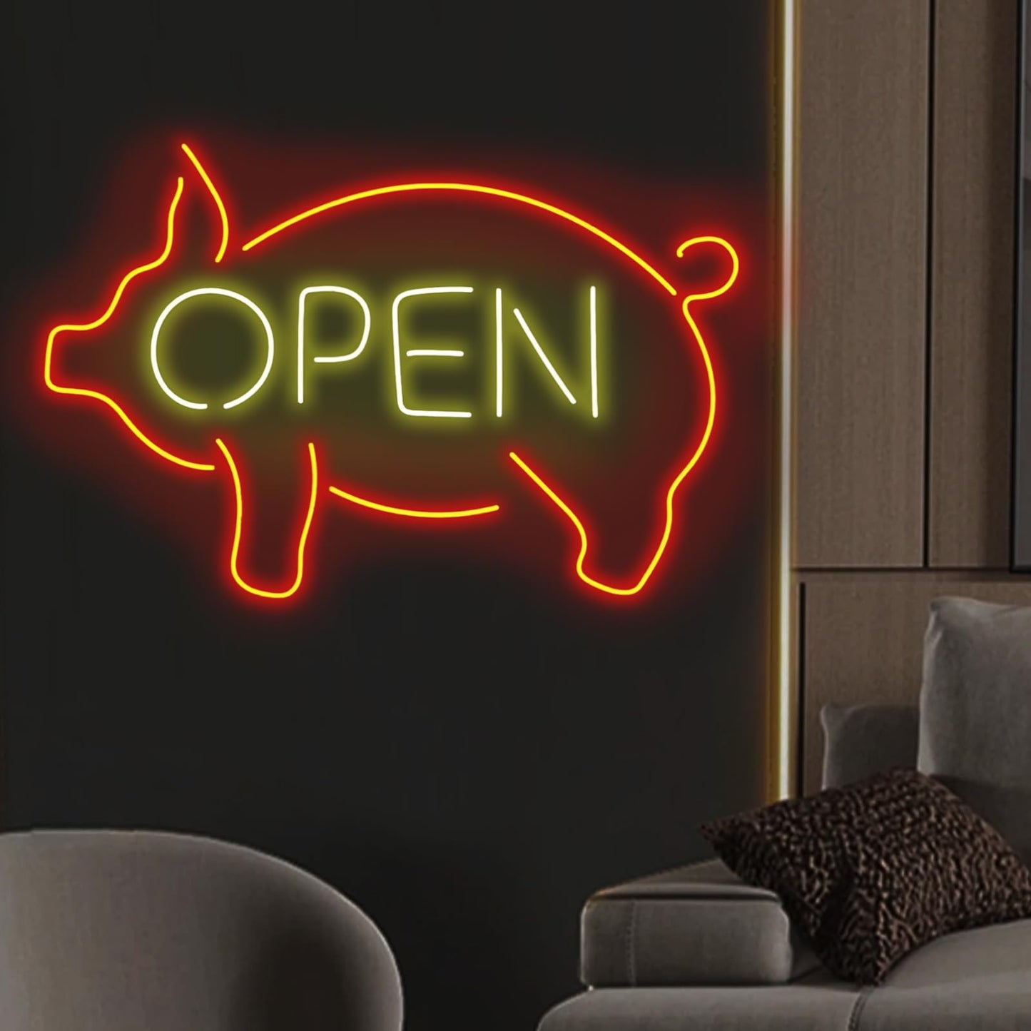 Pig Open Neon Sign, Business Shop lamp Pig Open Led Wall Hanging Custom Restaurant Kitchen BBQ LED Lights Wedding Birthday Party Decor, Business Room Accessories Neon Sign