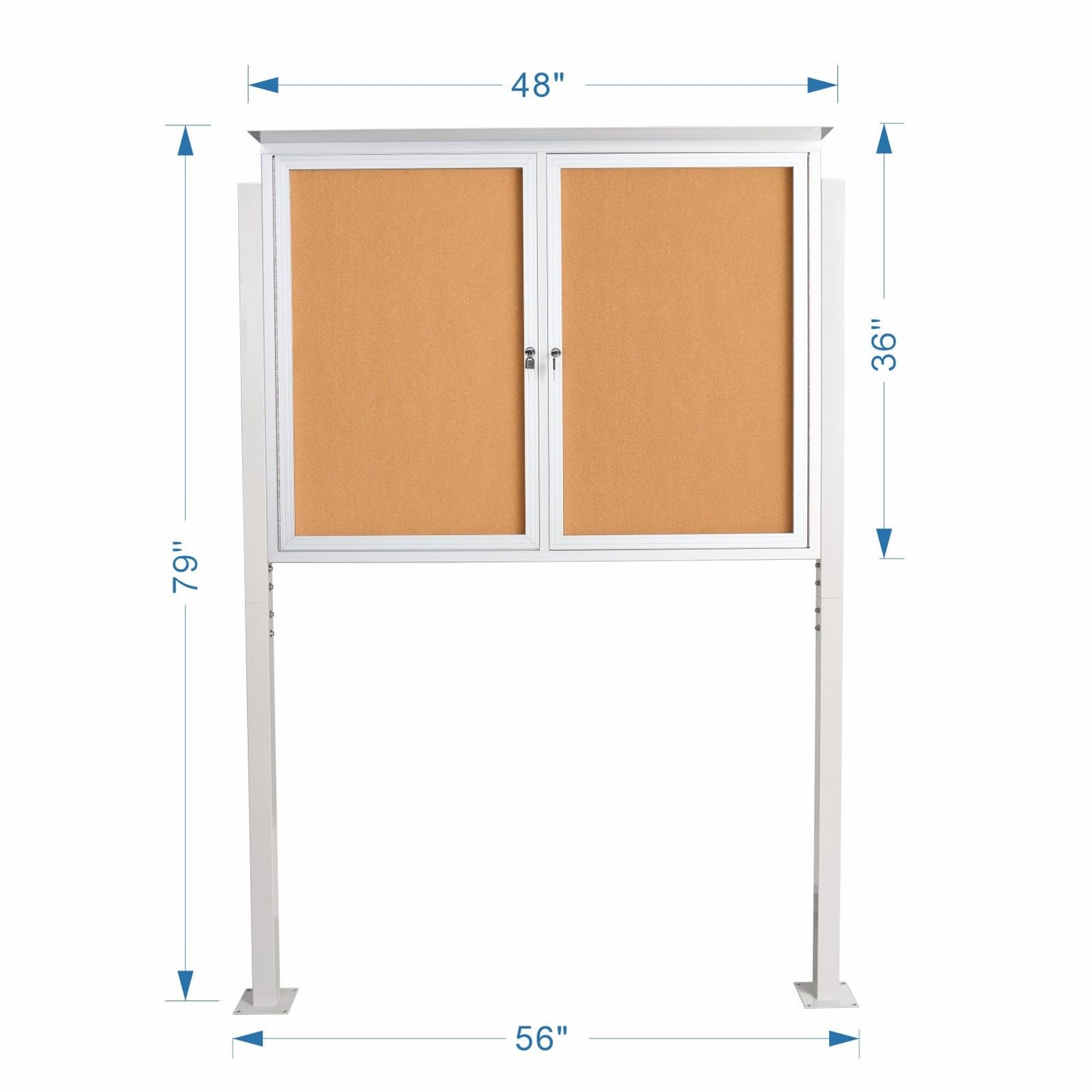 Standing Enclosed Bulletin Board 36”x48” Weather-Resistant Outdoor Noticeboard with Locking Doors,Community Sign with Metal Pole & Silver Aluminum Frame & Cork Presentation Board