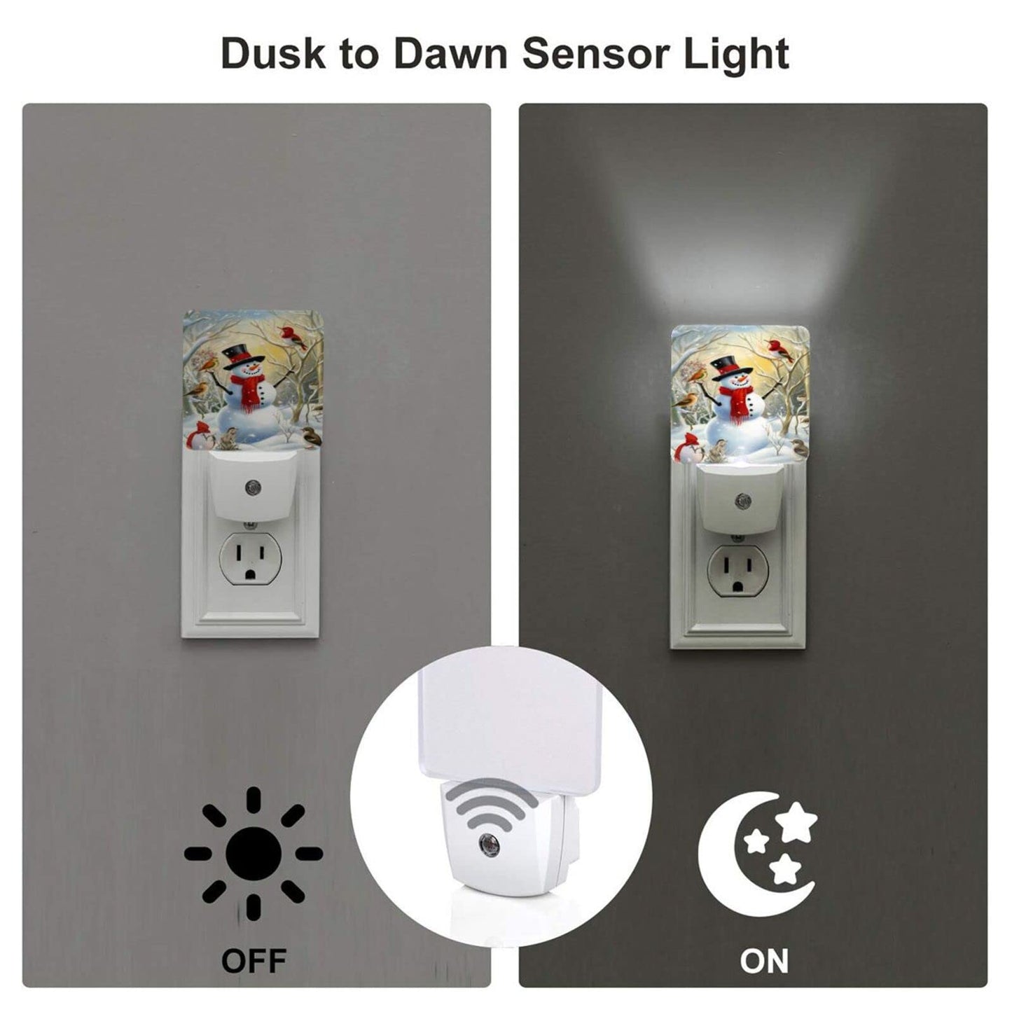 Dewoofly Christmas Snow Night Light Set of 2, Winter Snowman Auto Sensor LED Dusk-to-Dawn Nightlights, Plug-in Sensor Lamp for Bedroom Bathroom Kitchen Hallway Stairs Decorative
