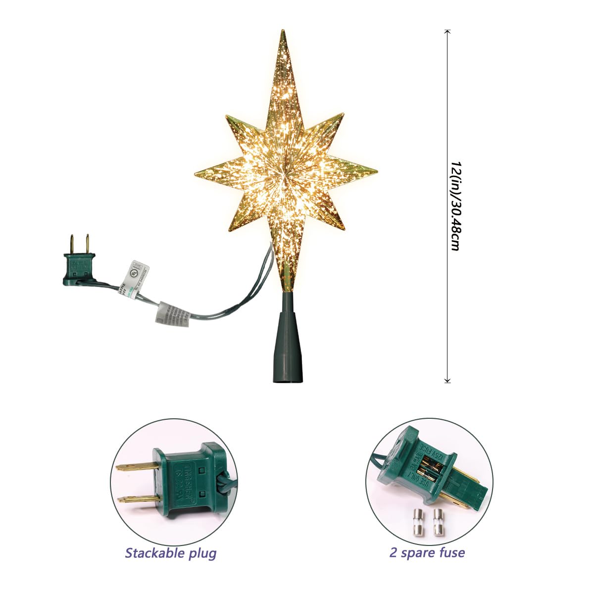 LAMPHOME 10-Light Christmas Tree Topper,Bethlehem Star Tree Topper, Gold Bethlehem Star Treetop, Golden