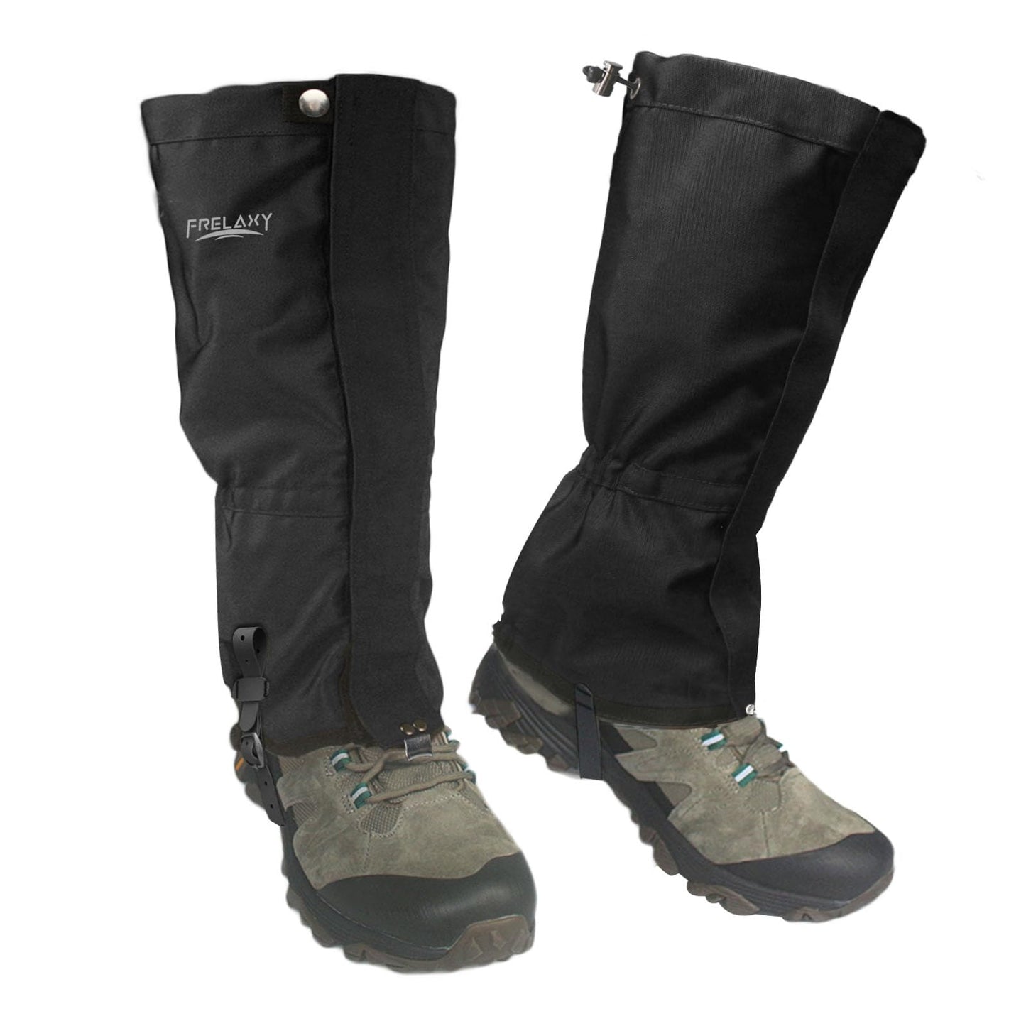 Frelaxy Leg Gaiters Ultra HIGH-Performance Hunting Gaiters, 100% Waterproof Hiking Gaiters with Upgraded Rubber Foot Strap, Adjustable Snow Boot Gaiters (Jet Black,M)