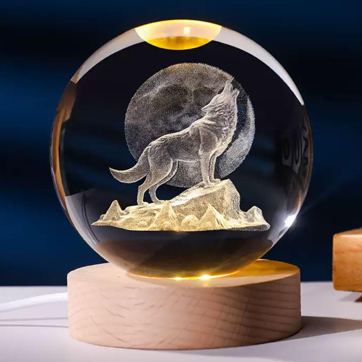 yingpei.KJ 3.14-inch 3D Animal Creative Crystal Ball for Girlfriend, Wife, Mother, Couple, Children Christmas Gift Crystal Glass Ball Base Lighting (Wolf King)