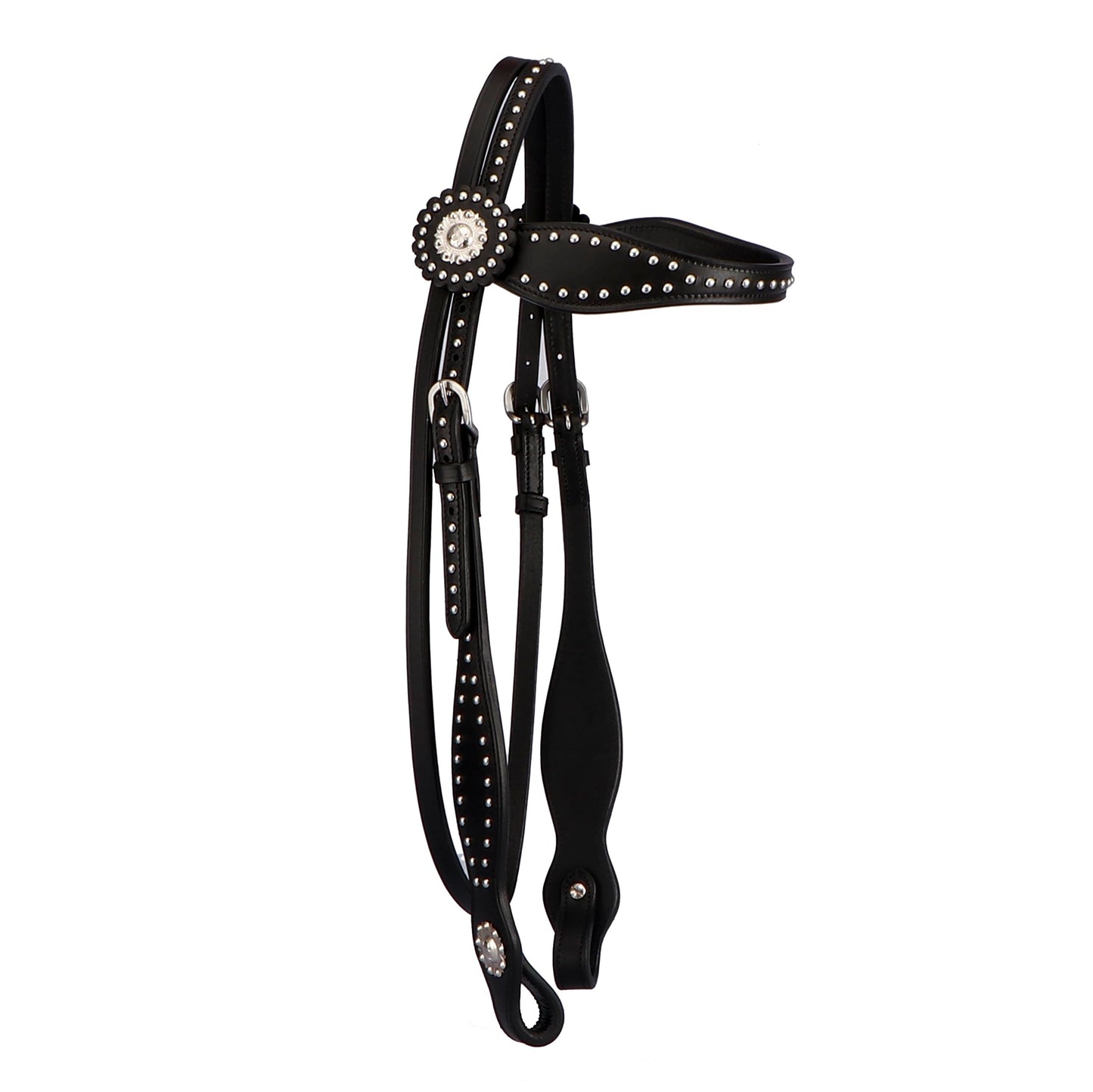 SIE Leather Unisex Western Horse Headstall Spotted Design (Full, Black)