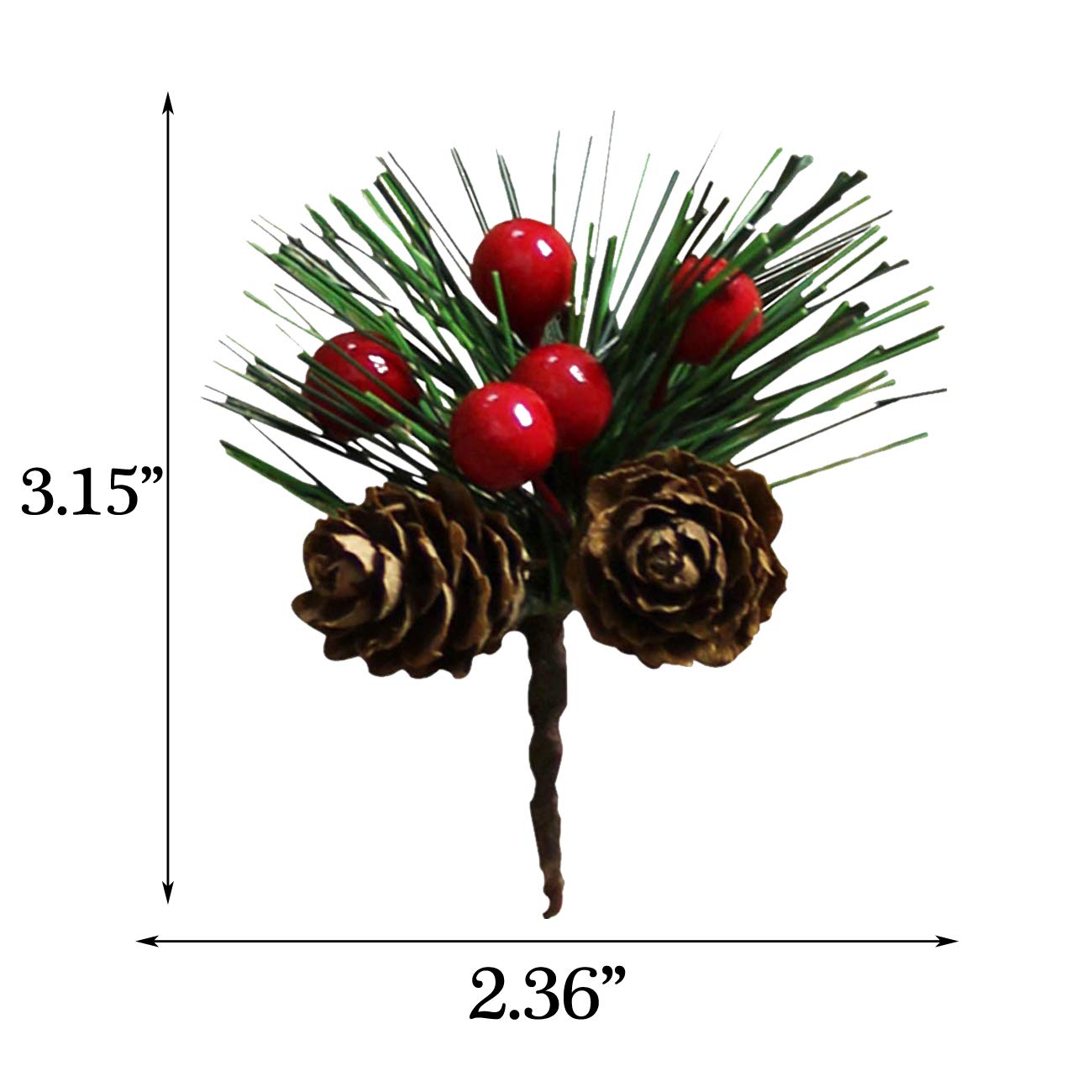 Acronde 20PCS Artificial Pine Picks Christmas Simulation Pine Needle Small Berries Pinecones for Flower Arrangements Wreaths Wedding Garden Xmas Tree Decorations (Red)