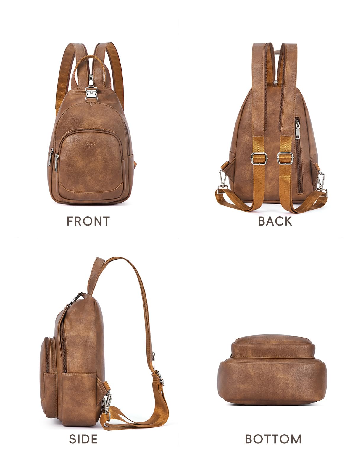 CLUCI Leather Sling Backpack for Women - Small Convertible Crossbody Bag for Travel
