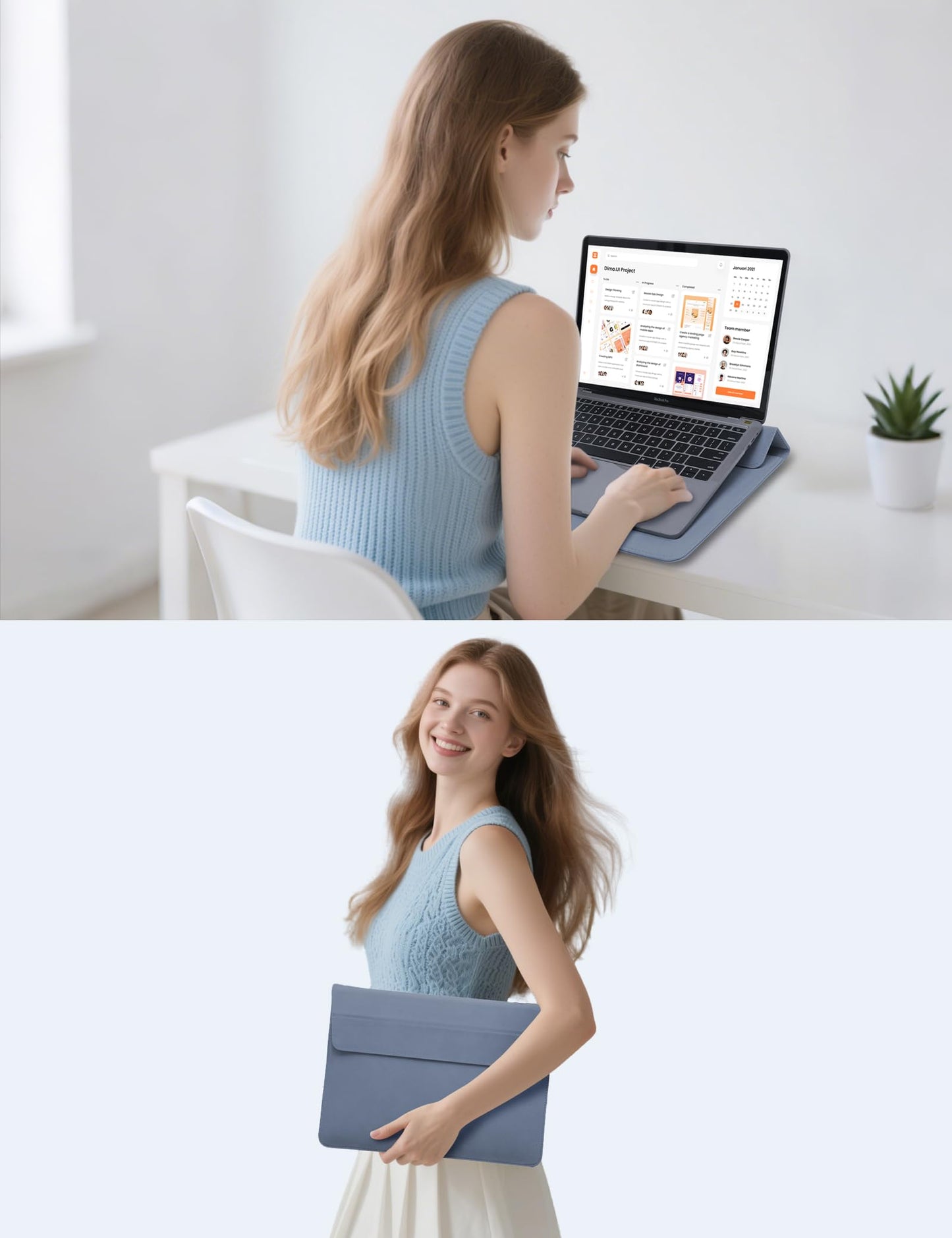 HYZUO 13.3-14 Inch Laptop Sleeve Case Bag with Adjustable Stand for MacBook Pro 14 M5/M4/M3/M2/M1 Pro/Max A3426 A3427 2026-2021, MacBook Air/Pro 13.3, 13.8-13.5 Surface Laptop, Haze Blue