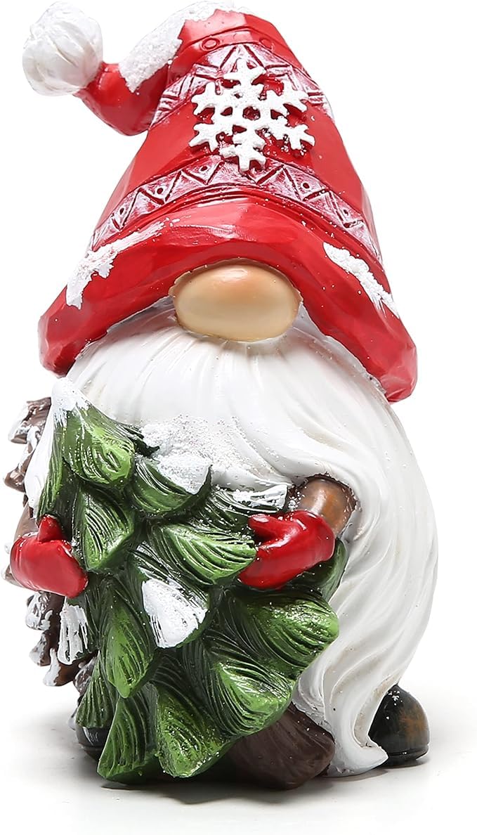 Hodao Christmas Gnomes Decor Resin Figurines with Red Hats and Snowflake Design, Cute Collectible Holiday Statue for Table Decor, Happy Xmas Gift to Celebrate Festive Home Centerpiece Decoration