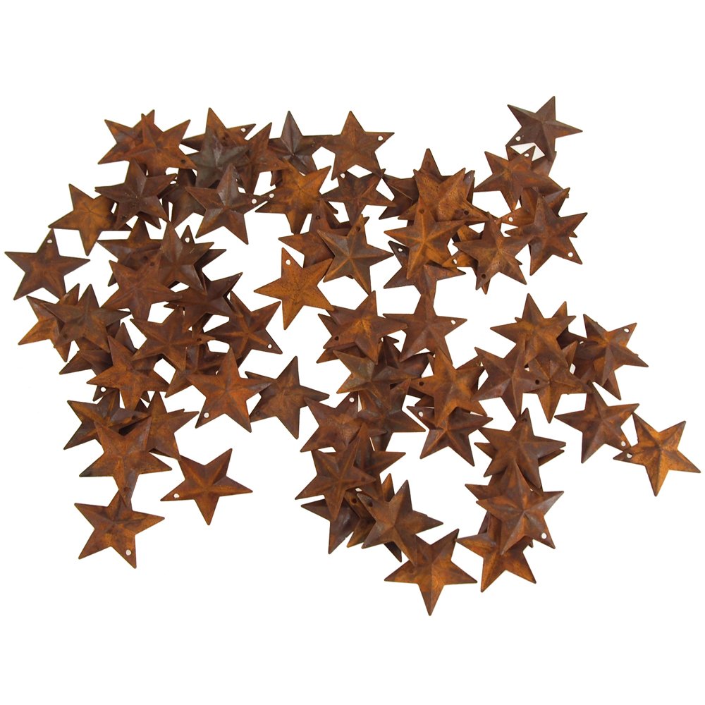 Metal Rustic Stars Christmas Decor, Rust, 100-Pieces (1-1/2-Inch)