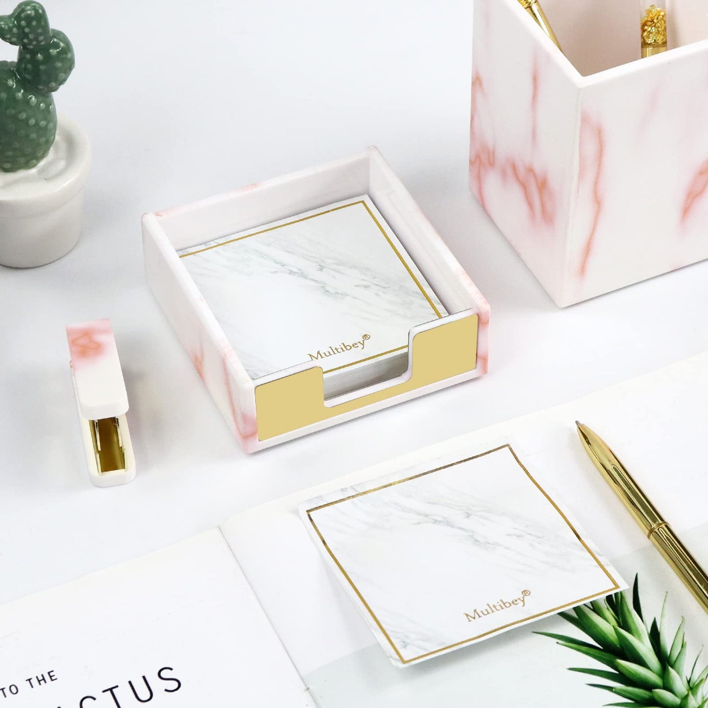 etspolt Sticky Note Holder Marble Pink Sticky Note Dispenser Acrylic Notepad Holder Sticky Note Pad Holder for Desk Organizer Office Supplies
