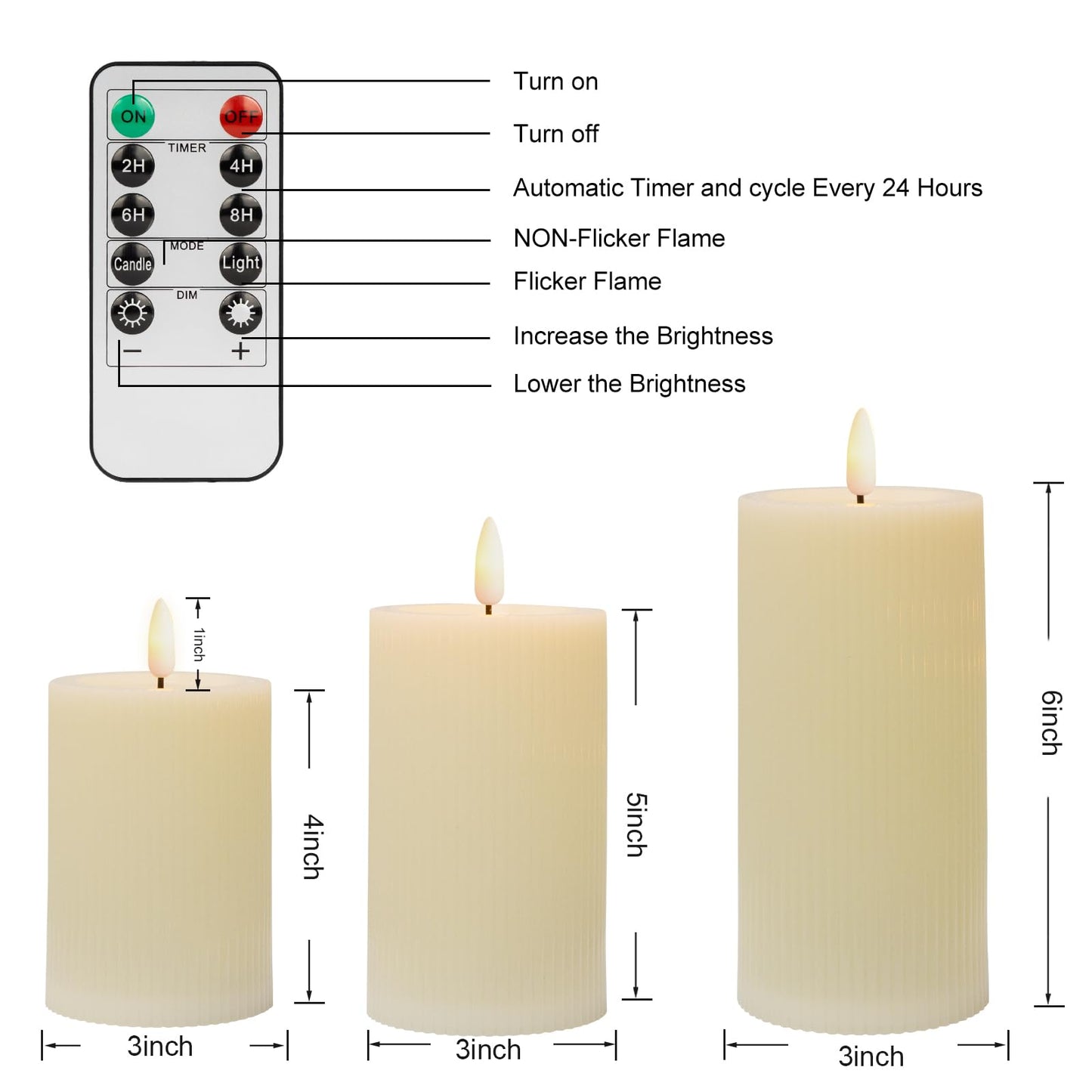 ANGELLOONG Battery Operated Candles with Remote, LED Flameless Candles Flickering with Timer, Fake Electric Pillar Candles for Holiday Party Christmas Home Decor, Wavy