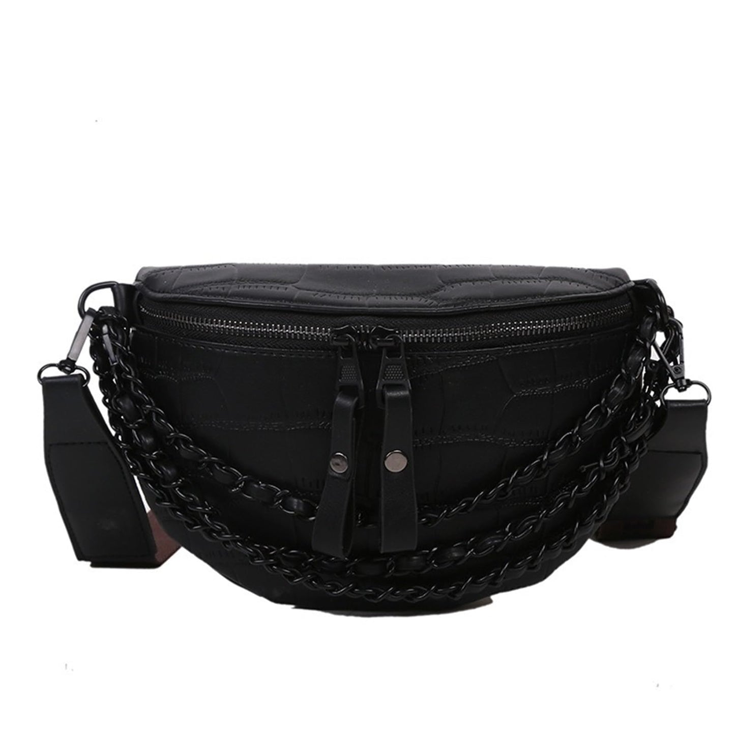Leather Fanny Pack Bag for Women, Chain Belt Bag Chest Purse Fashionable Crossbody Waist Bags Handbag for Everyday Use Trip Walking Hiking