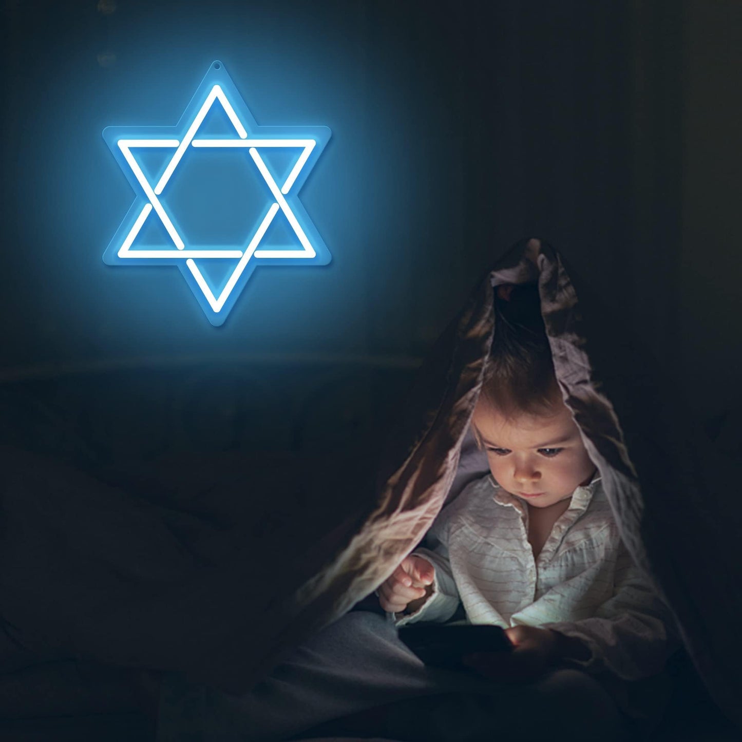 Attivolife Star of David Neon Sign, Hanukkah Decoration Jewish Star Blue Neon Light, LED Wall Decor for Home Office, Housewarming Birthday Gifts for Jews Judaism Women