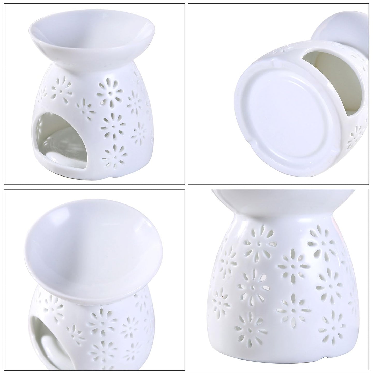 Auxmeware - Ceramic Tea Light Candle Holder Set of 2, Essential Oil Burner Wax Melt Burner, Incense Aroma Diffuser, Home Decor