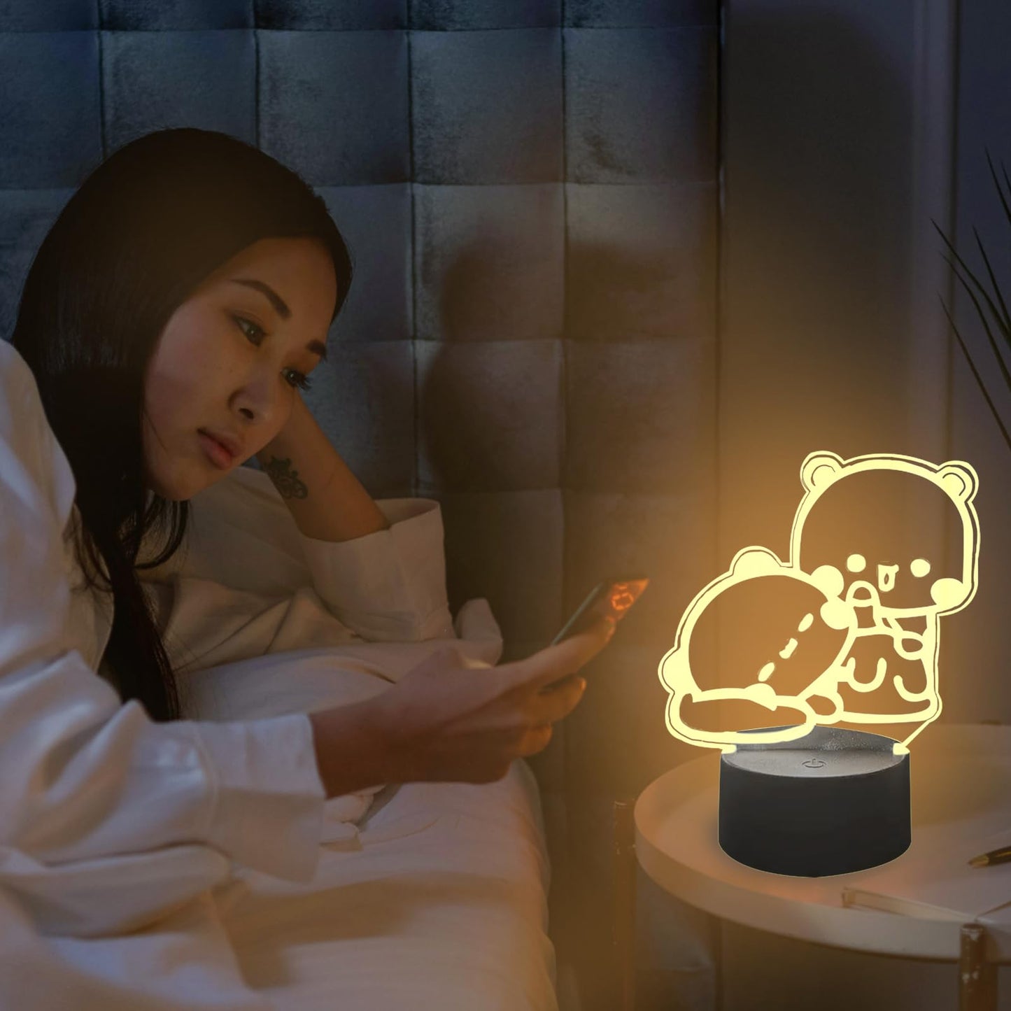 orakoliya 3D Night Light Bubuuu and Duduuu Gifts, Bear Shaped Table Lamp with Remote Control Gifts for Girls Birthday Christmas Valentine