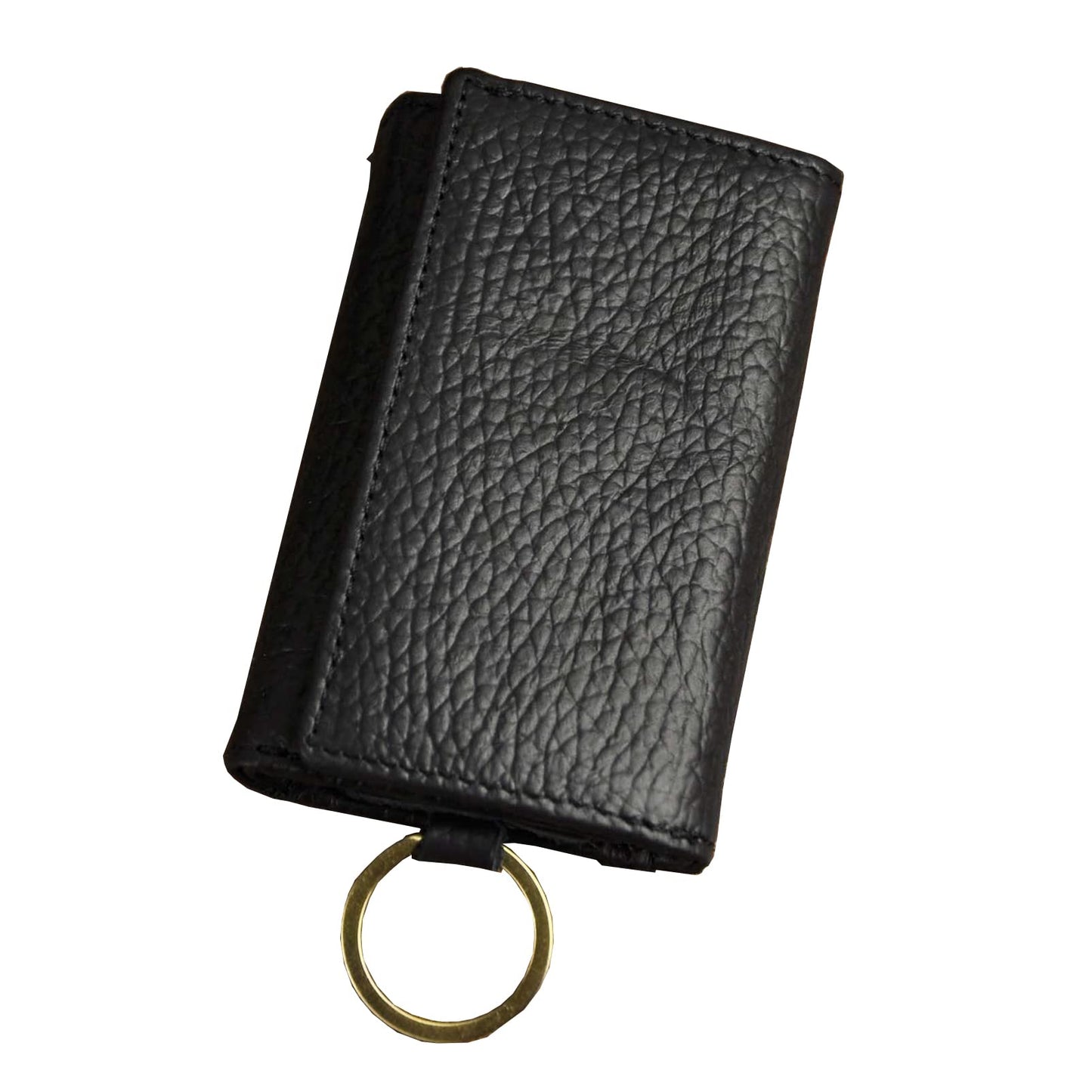Plinvo Men's Genuine Leather Key Case with Snap Hook Loop for Car Keys & Coins Compact Wallet Design (The Black 2)