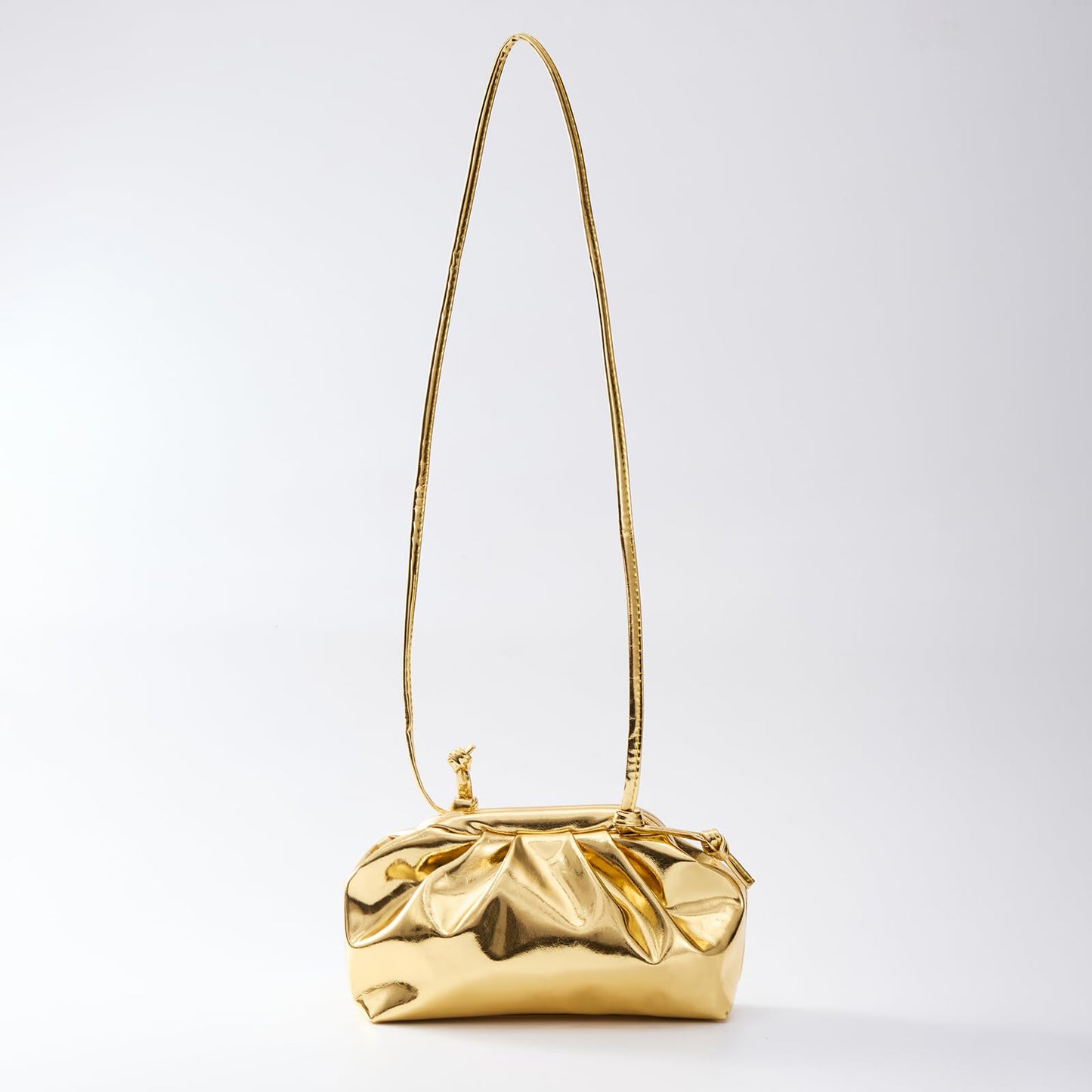 Huralona Dressy Pleated Vegan Leather Clutch Ruched Bag Purse Metallic PU Clutch Cloud Dumpling Bag for Women (Gold)