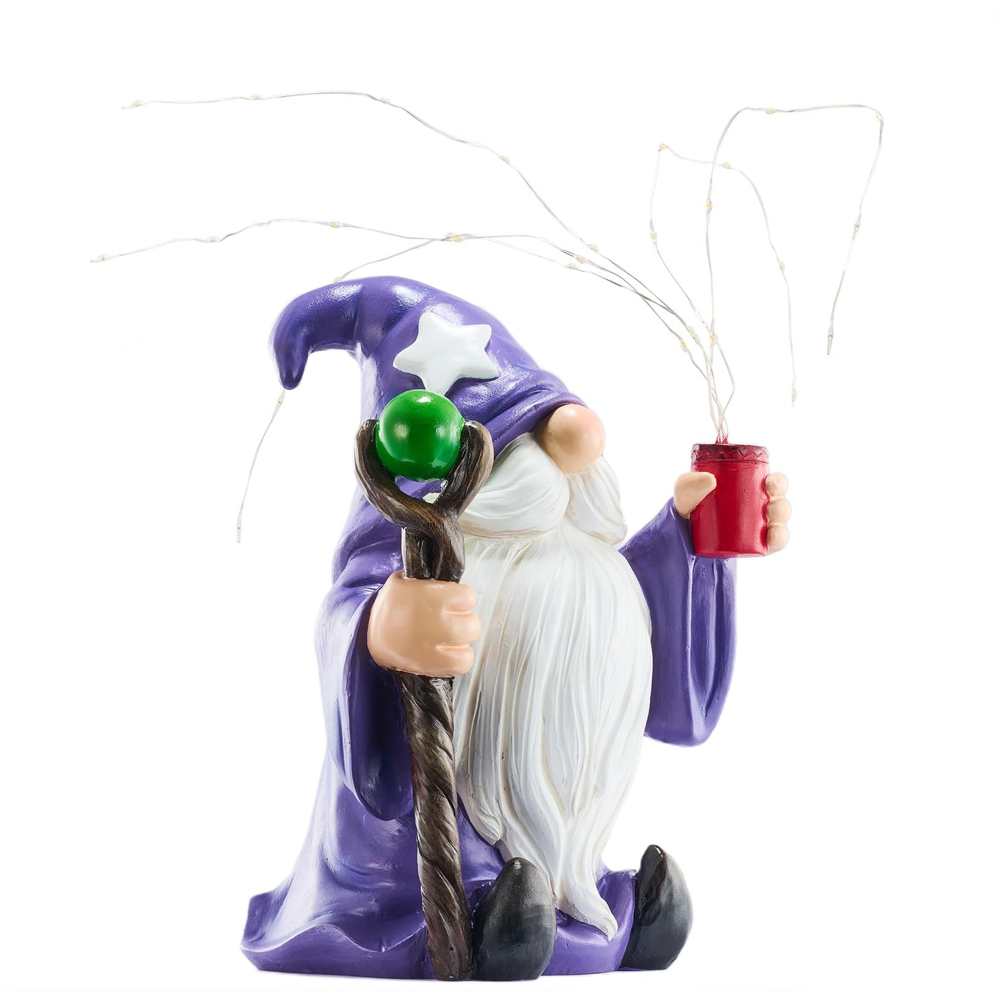 Joint Honglin Solar Wizard Gnome Garden Statue with Variable LED Fairy Lights, Patriotic Star Hat Gnome Figurine, Outdoor Waterproof Resin Garden Decor for Yard Lawn Patio Gift (Firework Gnome)
