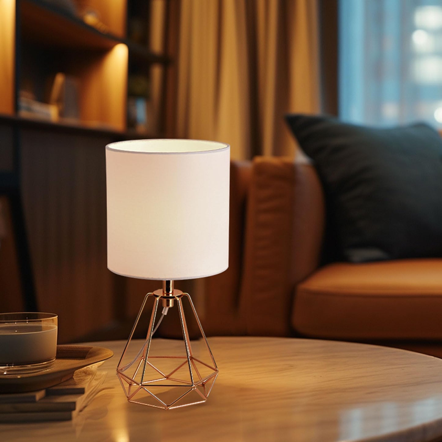 Fengarolam Modern Golden Metal Table Lamp,14" Small Bedside Lamp with Hollowed Out Metal Base & White Fabric Shade,E26 Nightstand Desk Lamp for Bedroom,End Table,Living Room&Room Decor