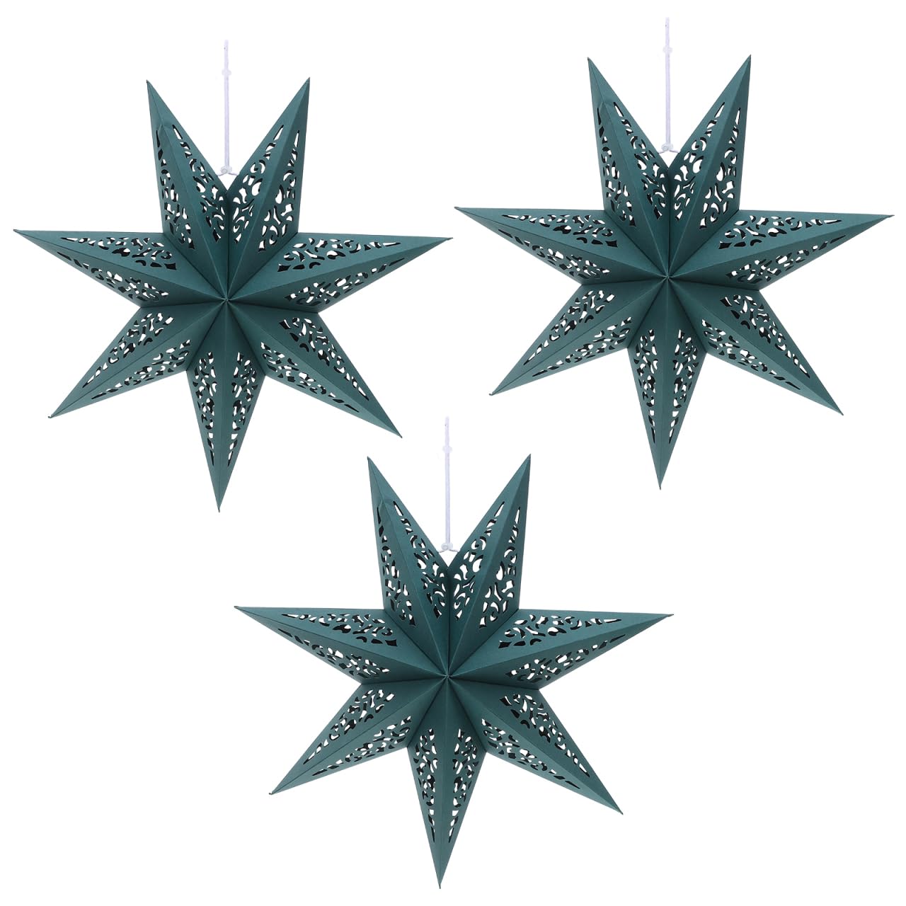 KALLORY 3 Pcs Christmas Star Paper Lantern Lampshade 7-Pointed Hollow Out Star Hanging Decoration for Christmas New Year Party Wedding Birthady Decor