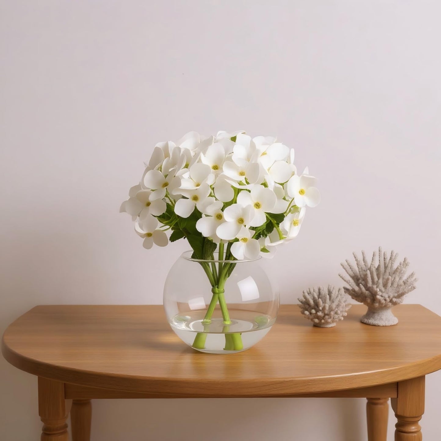 CZWBE 2 Pcs Hydrangea Artificial Flowers - Fake Flowers Real Touch Floral Arrangement with Faux Water in Glass Vase, Home, Bathroom and Office Table Centerpiece Decor(White)