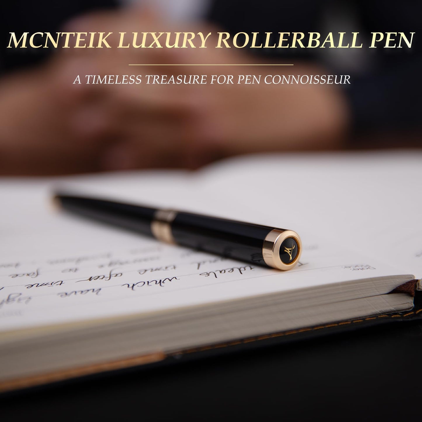 MCNTEIK Black Rollerball Pen With 24K Gold Finish, Luxury Grade Craftsmanship Pen, Schmidt 888F Ink Refill, Exquisite Men's And Women's Gift Pen Set, Professional, Writing, Executive,Office, Nice Pen
