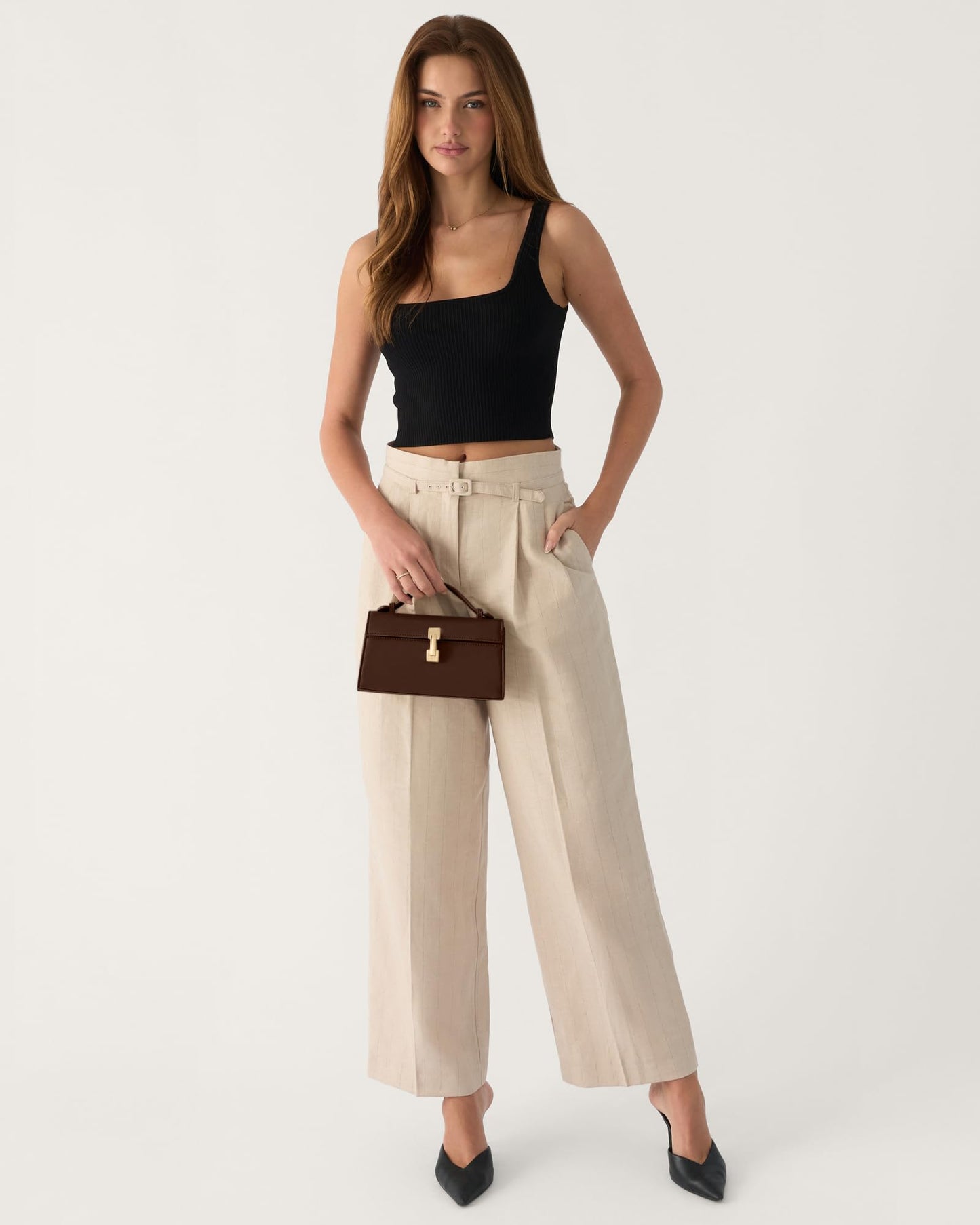Clutch Purses for Women - Small Evening Bag - Trendy Top Handle Purse - Adjustable Crossbody Handbag PU Leather - Chocolate Brown