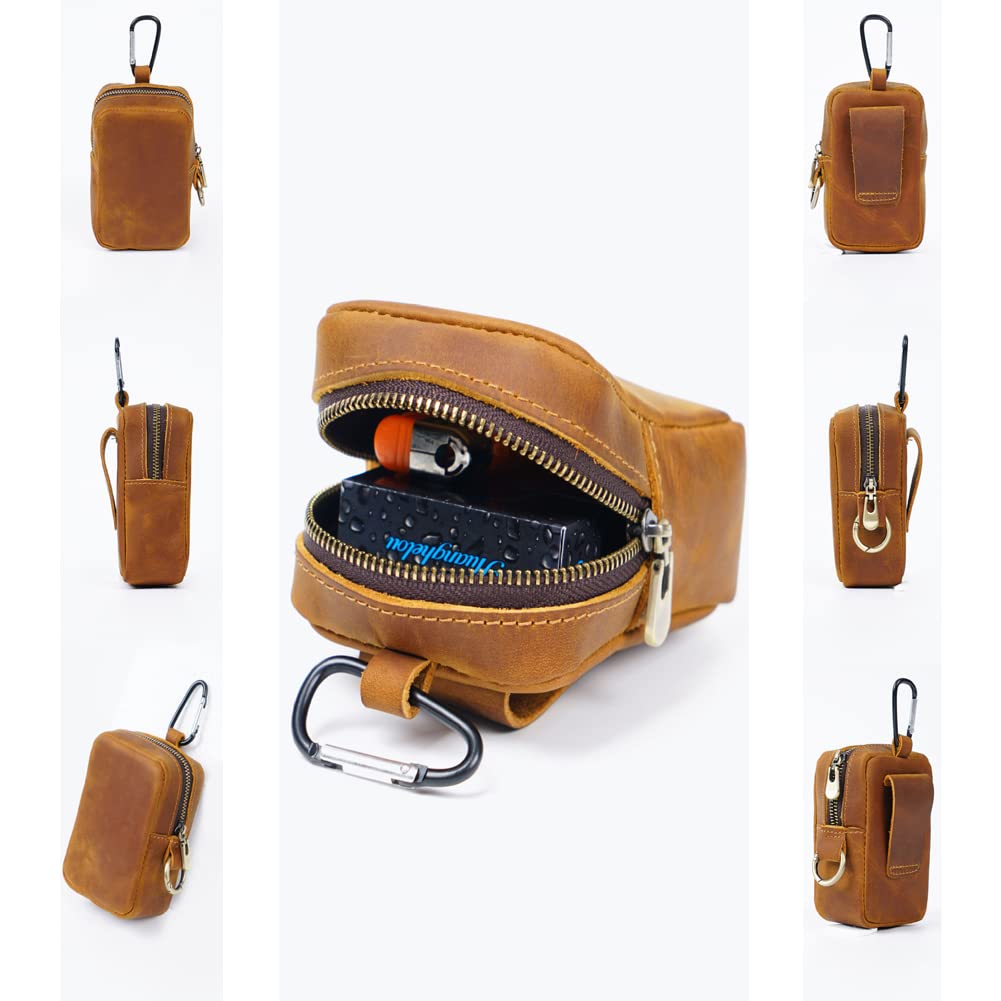 Wugebud 1 Pcs Leather Coin Pouch Keychain, Leather Mini Belt Bag,Coin Organizer, Change Holder, Leather zipper Pouch for Men & Women,Outdoor Running Sports Mini Storage Bag