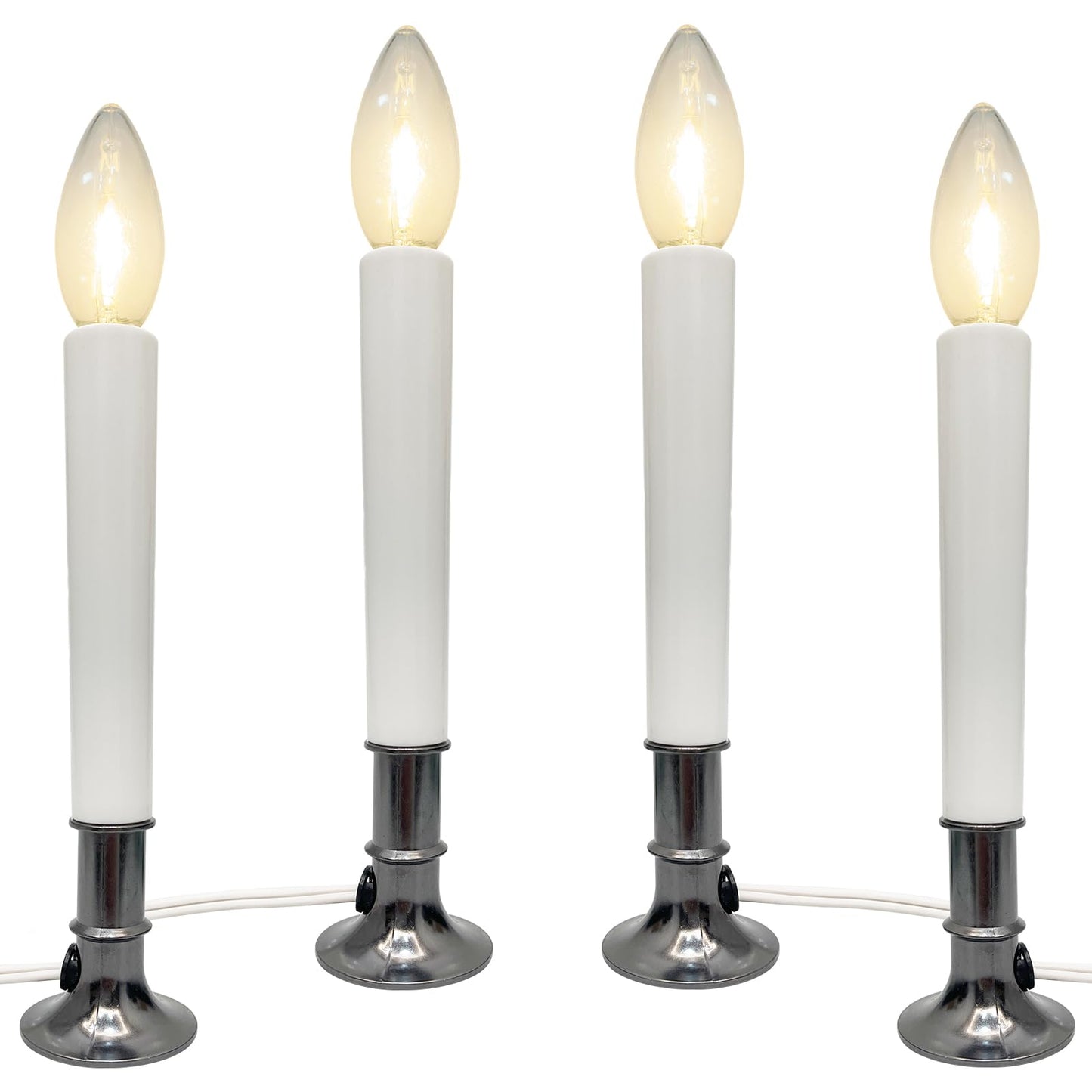 Romasaty 4 Pack Electric Window Candles with Sensor Dusk to Dawn, Christmas Window Candles Bronze Plated Base, 9 Inch Candle Lights with 0.6W LED E12 Bulbs for Indoor Christmas Table Decor