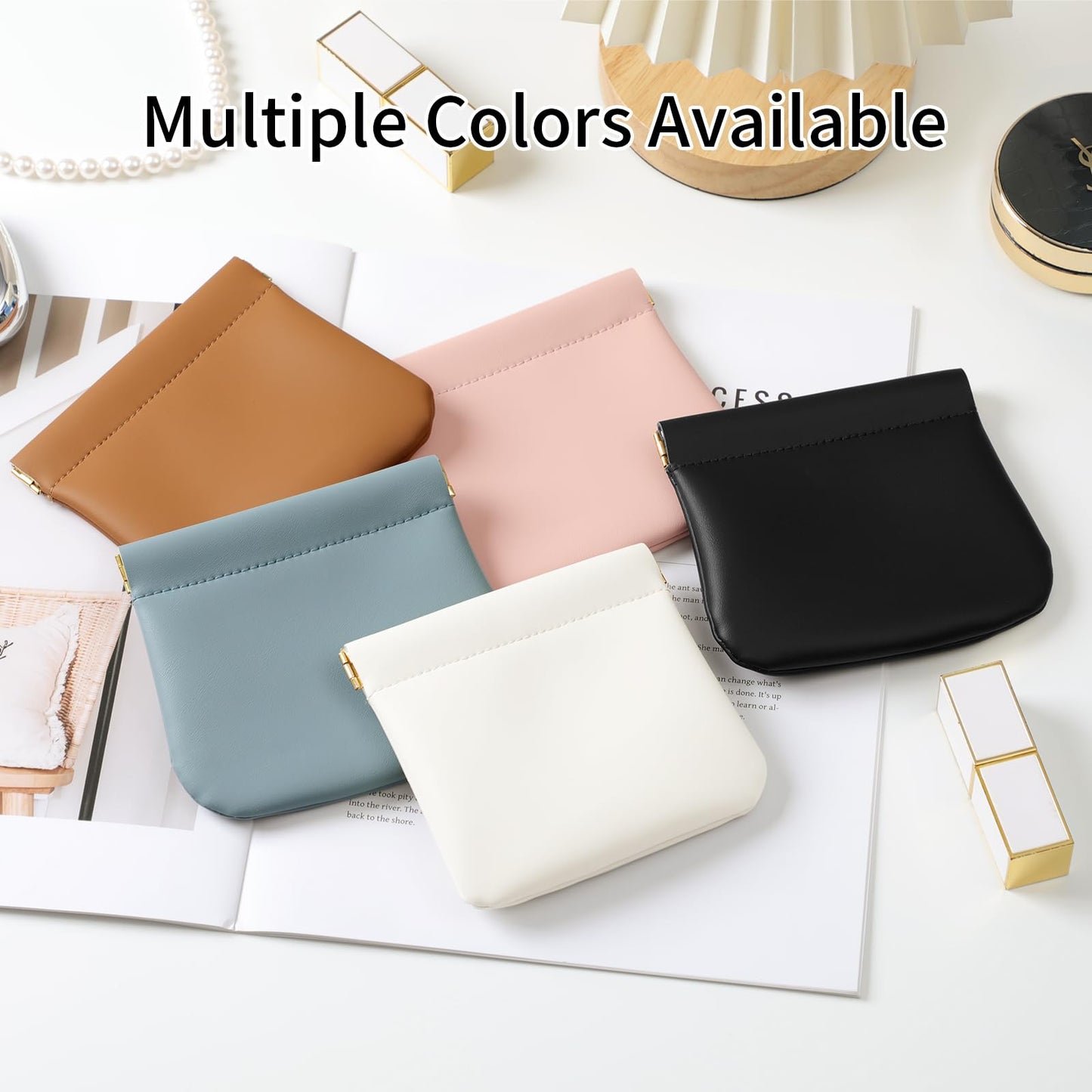 MEIBOOCH 2 Pack Small Makeup Bag for Women, New Organosilicon Super Fiber PU Leather Mini Cosmetic Bag for Travel, Coin Purse Organizer Storage Pouch (Brown)