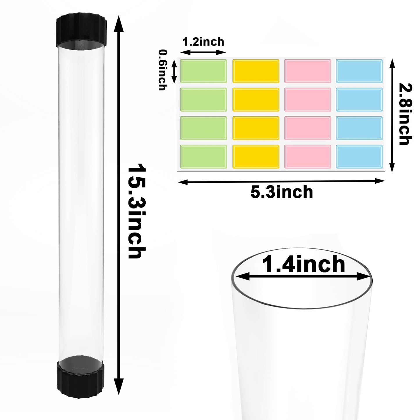 GGOUTPY Clear Plastic Mailing Tubes, 8 Pack 1.4x15.35 Inches Poster Tubes with Caps for Blueprints, Incense Sticks, Artwork&Documents