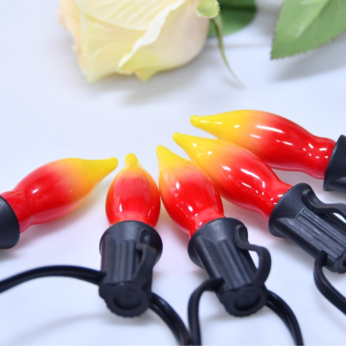 12 Pack C18 Red and Yellow Christmas Flame Candle Lights Bulb, E12 Candelabra Base Flame Shaped Incandescent Replacement Bulbs for Christmas Window Candles, Chandelier, Outdoor String Lights Decor