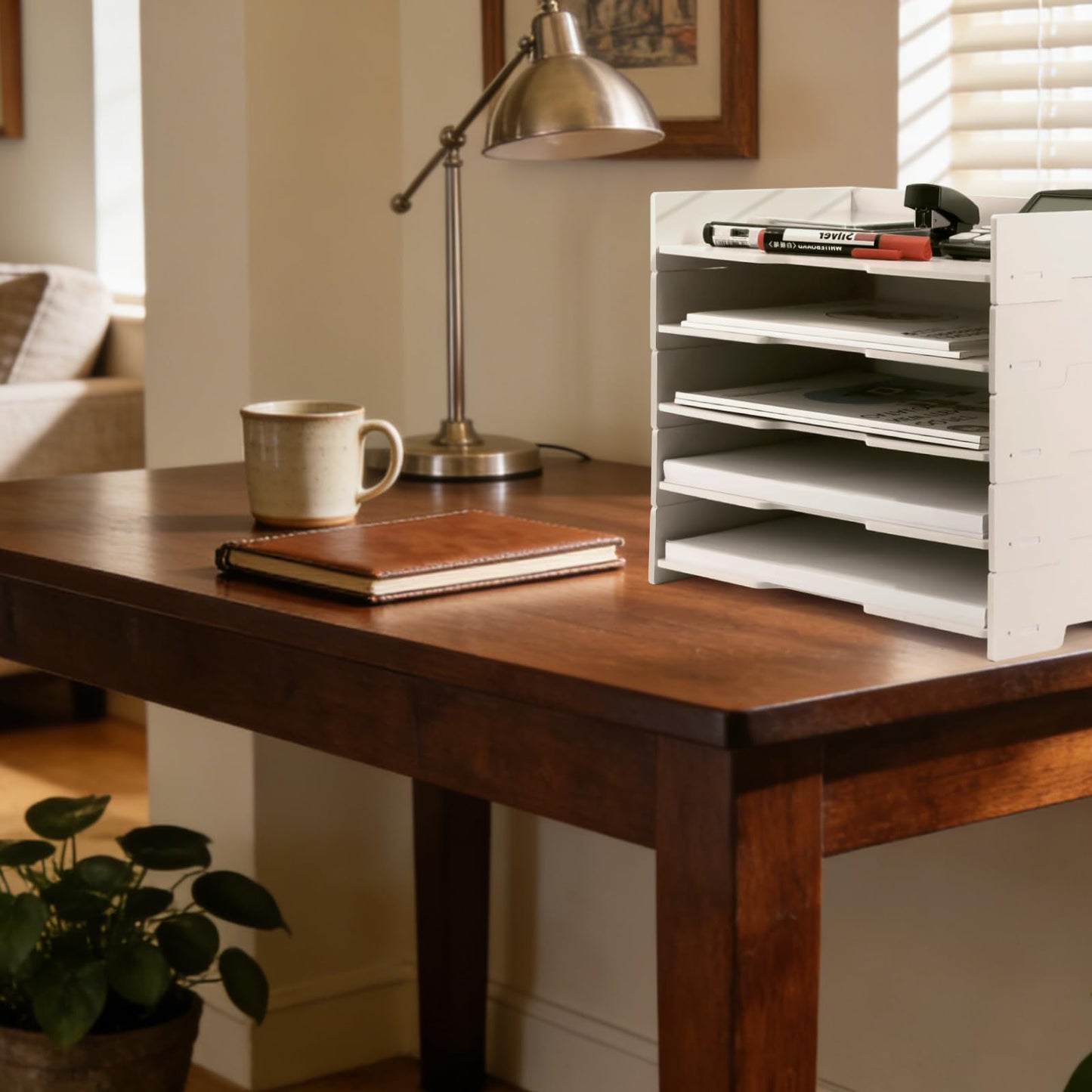 SONGWAY 5-Tier Stackable Paper Tray - File Organizer for Desk, Paper Sorter, Desktop Letter Trays, Workspace Desk Organizer Trays for Home Office School