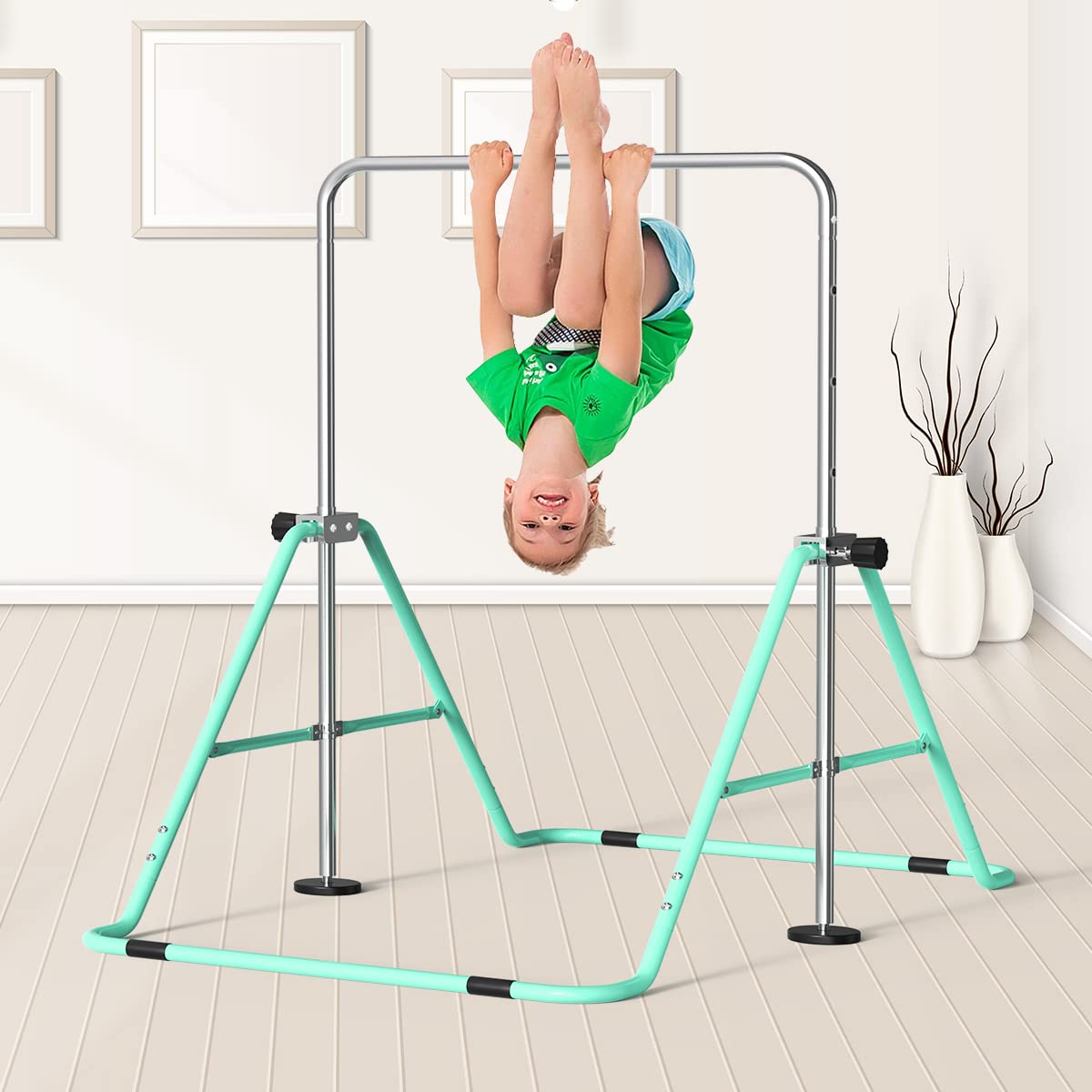 FBSPORT Gymnastics Bar for Kids,Adjustable Height Gymnastic Horizontal Bars,Junior Training Bar Children Folding Training Monkey Bars for Home Using
