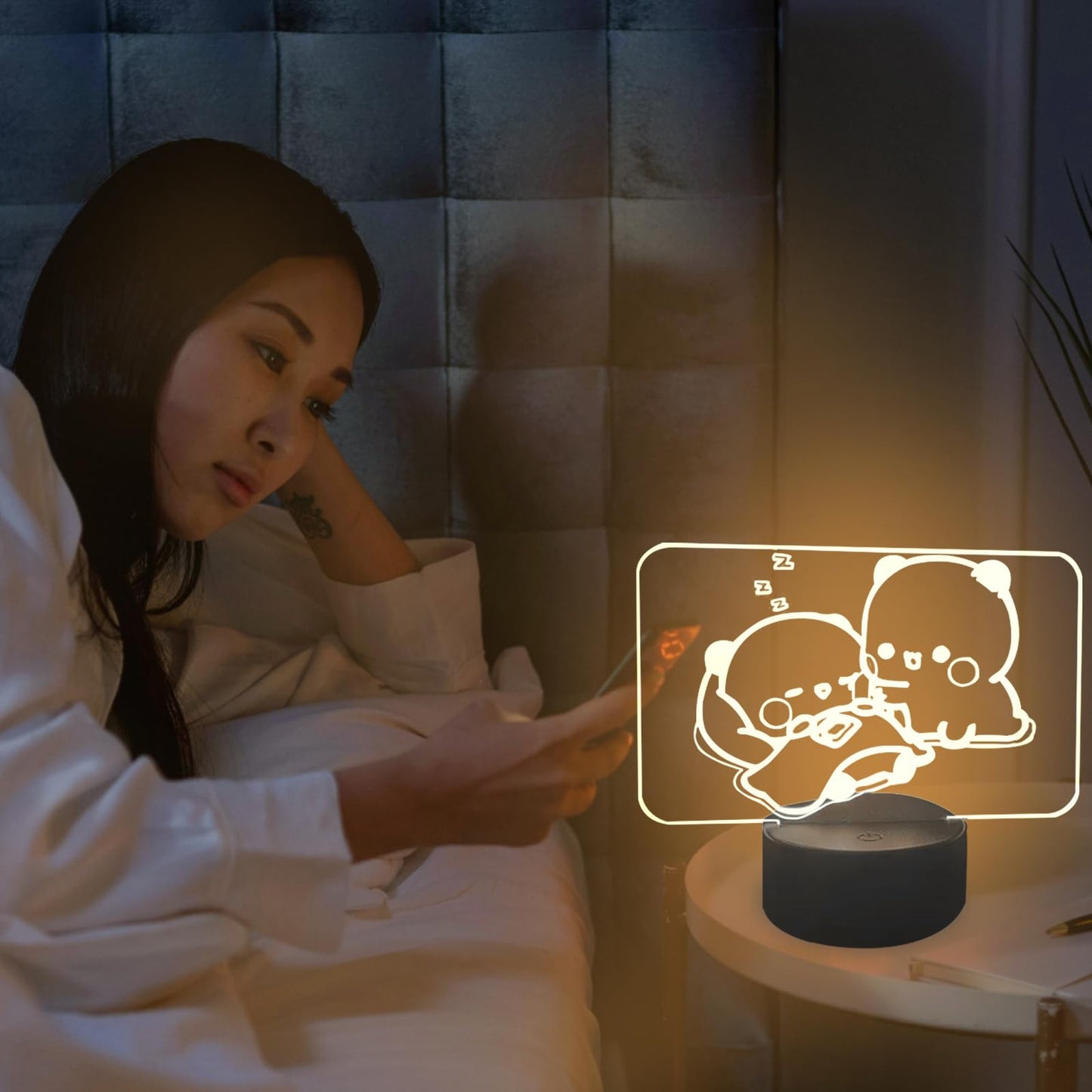 orakoliya 3D Night Light Bubuuu and Duduuu Gifts, Bear Shaped Table Lamp with Remote Control Gifts for Girls Birthday Christmas Valentine