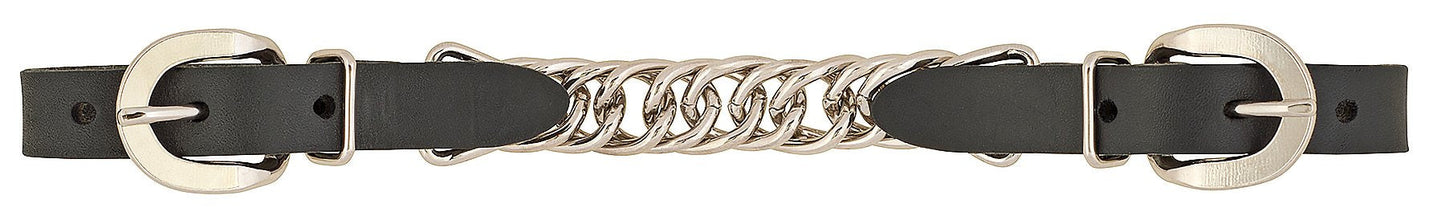 Weaver Equine Leather Curb Strap, 5/8” Tanned Latigo Leather Strap with 4 1/2" Single Flat Link Chain, Smooth Nickel Plated Horse Training Equipment, Black