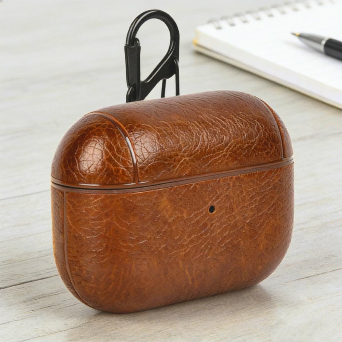 for Airpods 4 Case Leather with Keychain, Retro Leather Wireless Charging Protective Headphone Case Cover for Apple Airpods 4th Generation 2024 Front LED Visible for Man Women(Lightbrown)