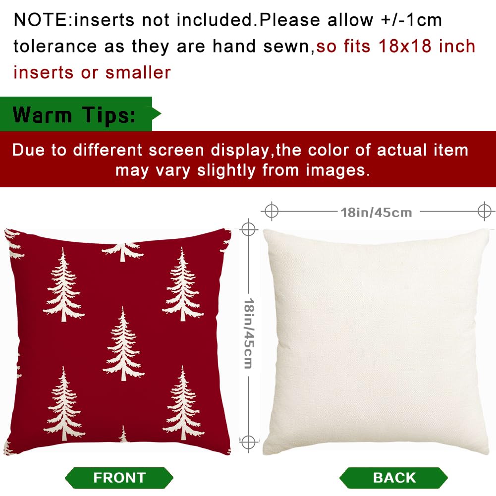 RABUSOFA Christmas Pillow Covers 18x18 inch Set of 2 Indoor Outdoor Waterproof Red Christmas Decor Tree Decorative Throw Cushion Cases Winter Xmas Holiday Decoration for Couch Patio