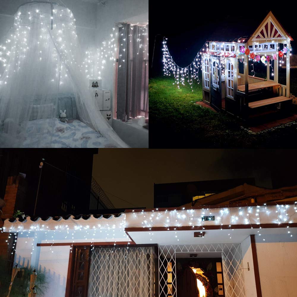 LYHOPE Icicle Christmas Lights, 432 LED 35.4ft 8 Modes Icicle String Lights with 72 Drops, Window Curtain Fairy Lights for Xmas, Eaves, Wedding, Garden, Outdoor, Indoor Decor (Clear White)