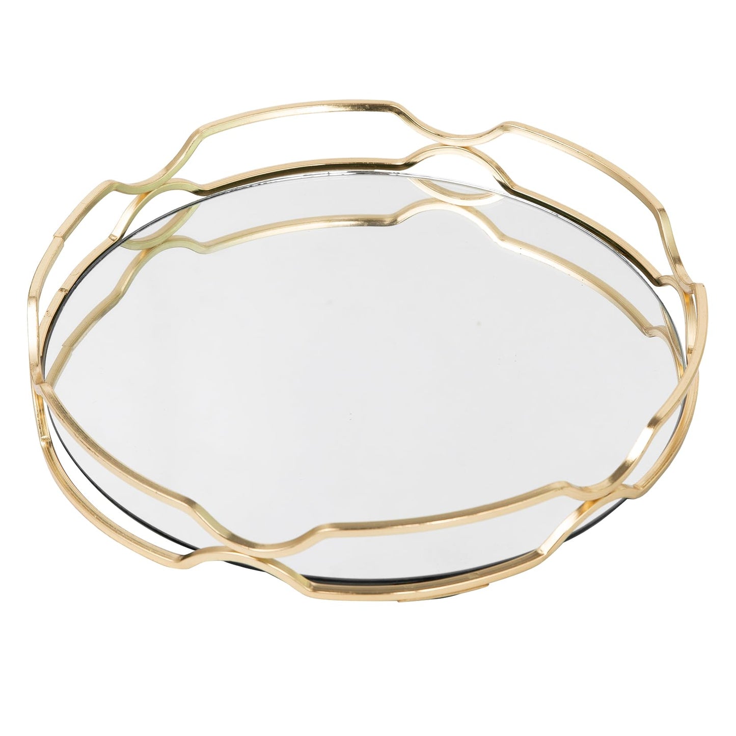 Mirror Glass Vanity Tray Round Cosmetic Decorative Tray for Kitchen Bathroom Living Room Desktop Home Storage for Christmas Valentine's Day Perfume Dresser Jewelry Trinket Organizer (Gold, 9.9 in)