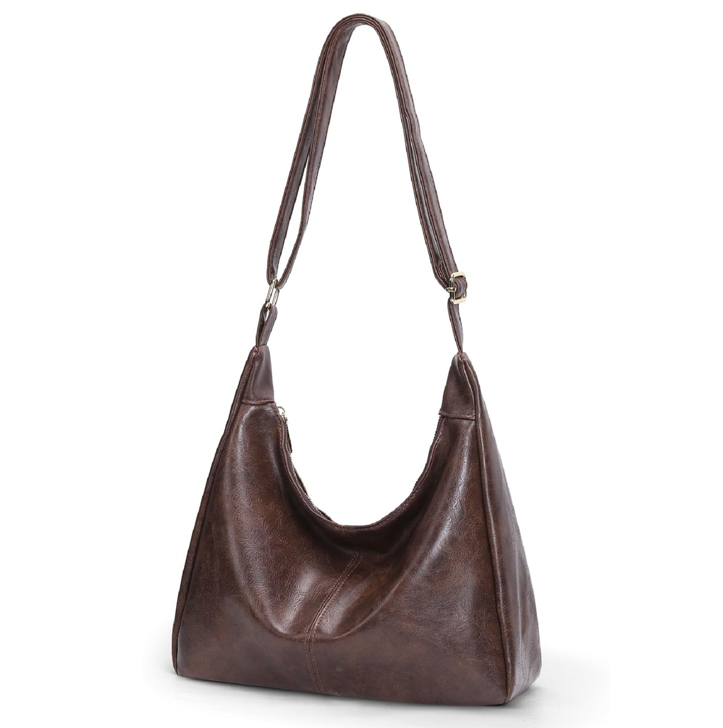 Brown Shoulder Bag for Women,Brown Leather Purse Slouchy Hobo Bags Everyday Purse Daily Commuting Bag with Zipper