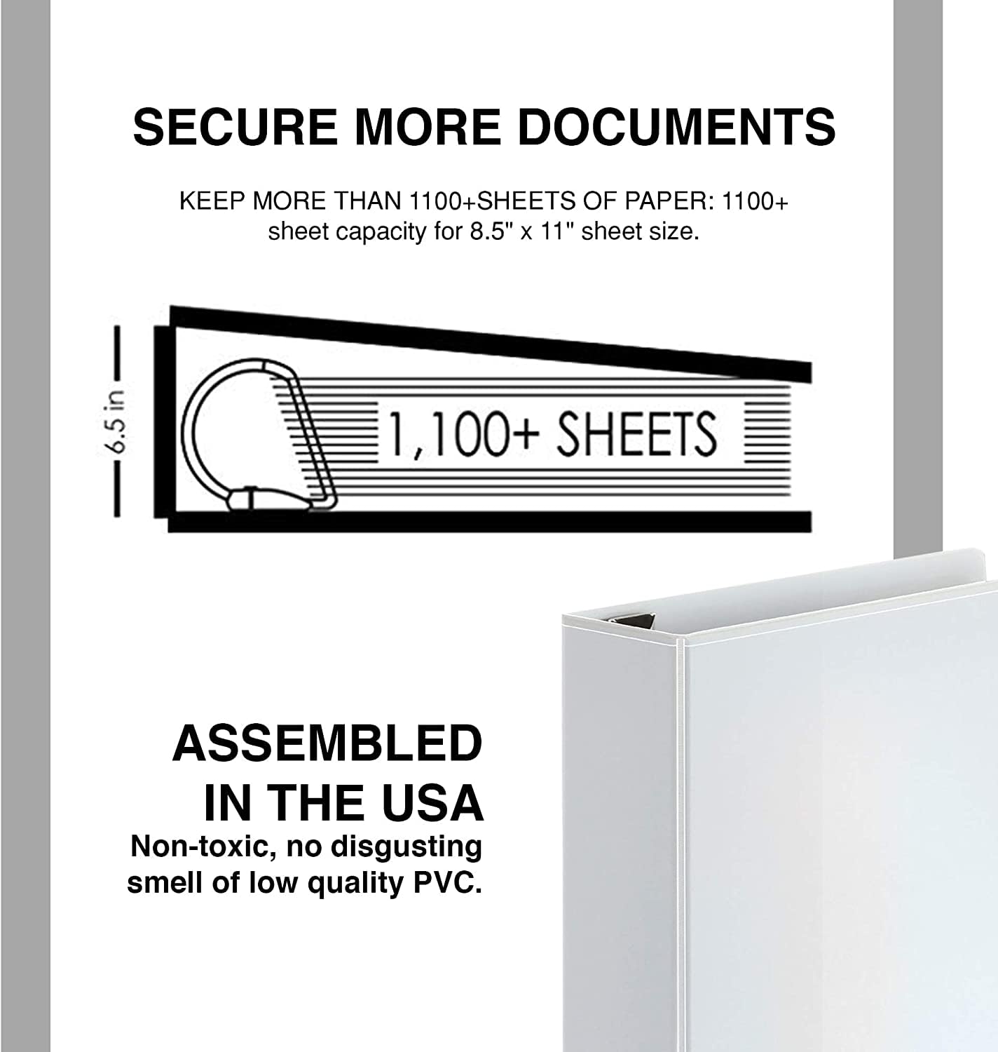4 Pack of 6 Inch 3 Ring Binder with Locking Angle D Rings, Professional Heavy Duty Large Storage Binder with Pockets, Fits 8.5 x 11 Inch Sheets, Non-Stick Clear View Cover, Customizable, White