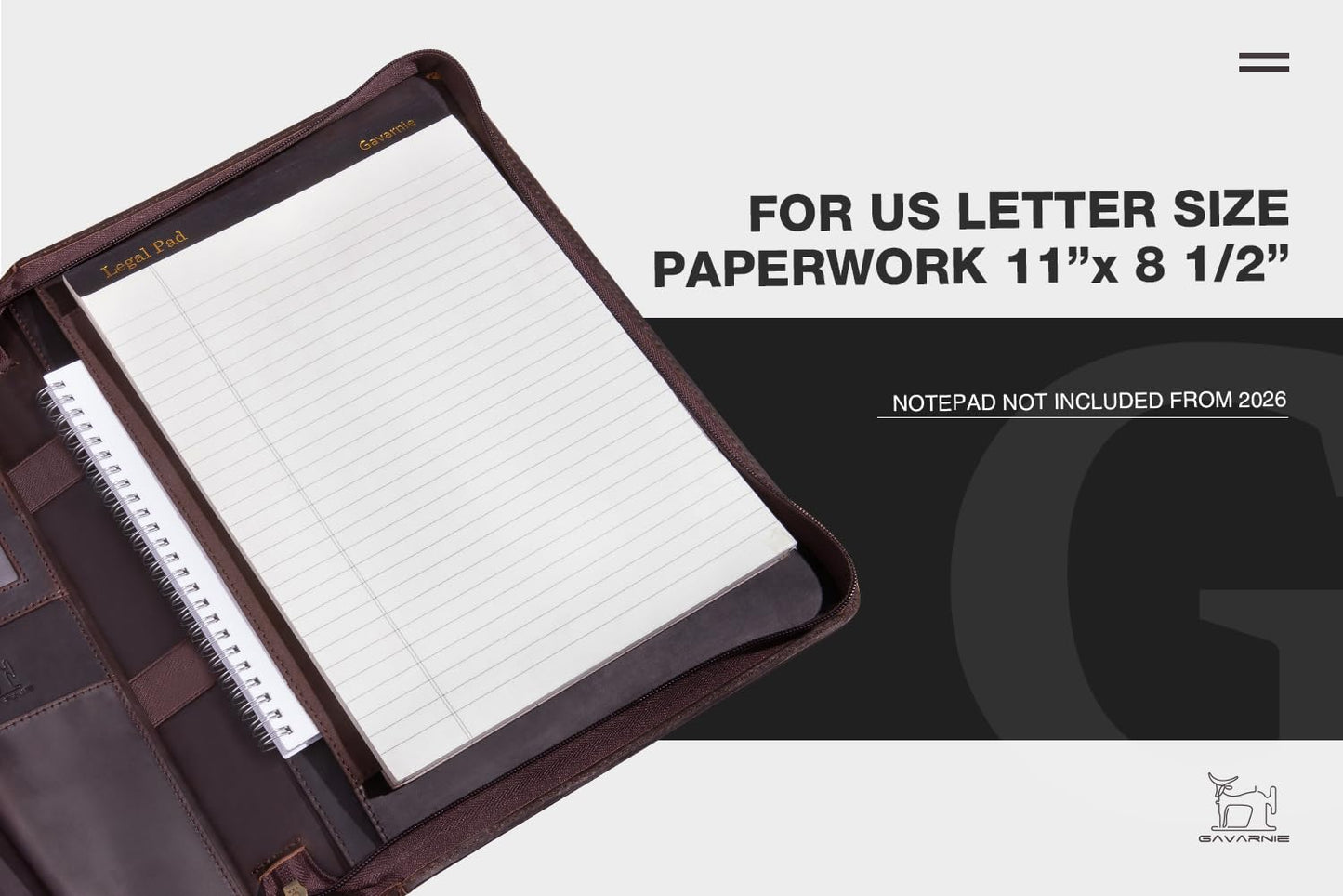 Gavarnie Genuine Leather Professioal Business Portfolio Padfolio Folder with Zipper for Men and Women,Work Portfolio for Letter Size Notepad, for Meeting and Travel, Dark Brown