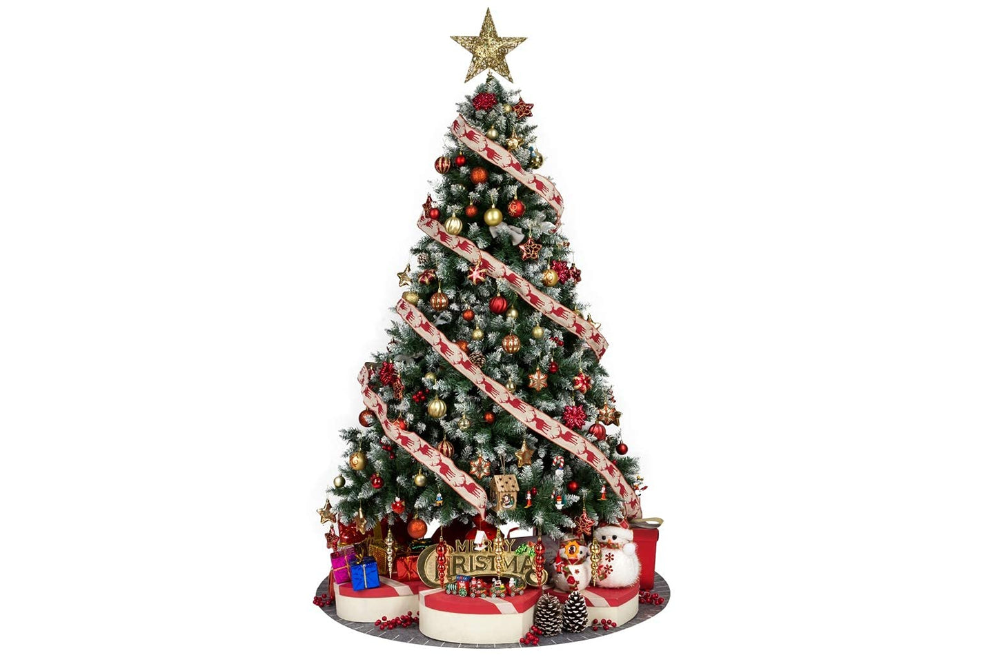 AUXO-FUN 73ct Assorted shatterproof Christmas Ornaments Luxury Collection Set in Reusable Hand-held Gift Package for Christmas Tree Decoration (red & Gold)