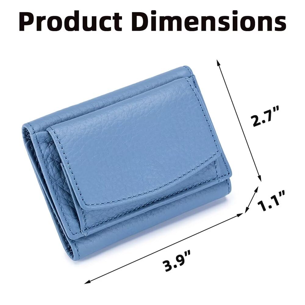 Mudono Small Wallet for Women Genuine Leather RFID Blocking Card Holder Minimalist Tri-fold Cash Wallet with Snap Coin Pouch