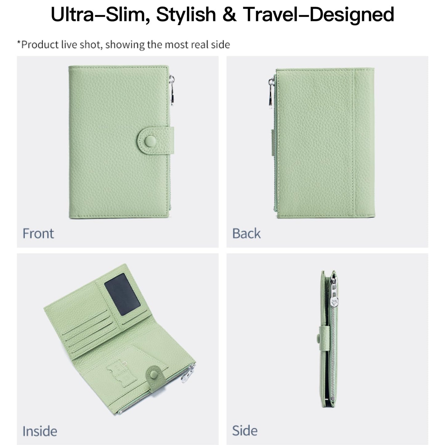 Genuine Leather RFID Blocking Passport Holder Wallet, Multi-Functional Travel Document Organizer with Zipper Pocket, Includes SIM Card Ejector Pin (Dark Khaki)